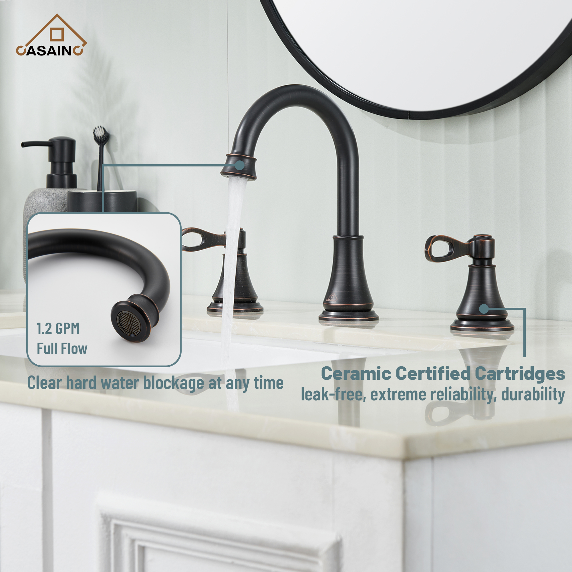 Casainc 8" Brass Bathroom Sink Faucet 3 Hole Gold Bathroom Faucet  2 Handle Gold Faucet for Bathroom Sink with Pop-up Drain Assembly Widespread Vanity Faucets