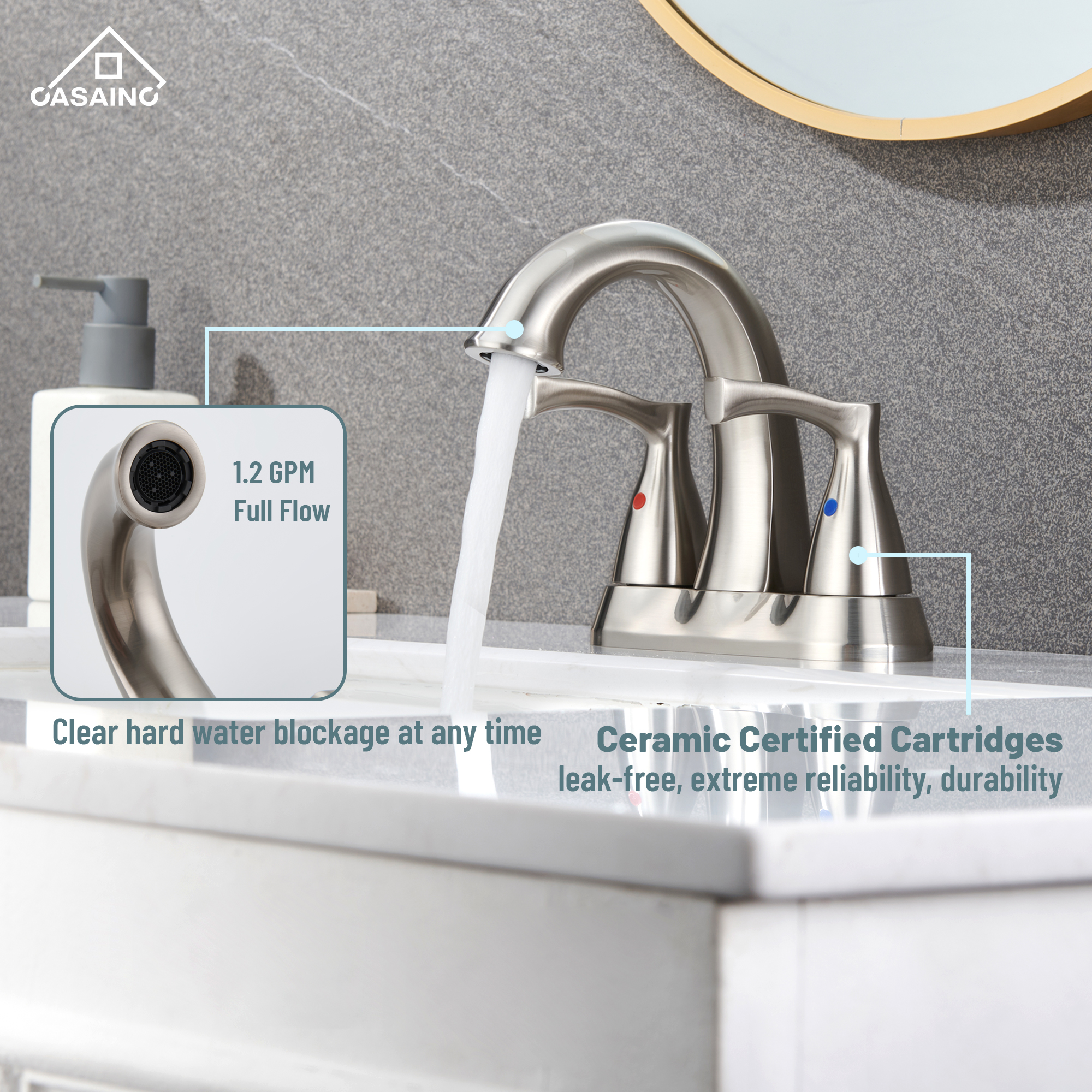 Casainc 4 Inch 2-Handle Centerset Bathroom Sink Faucet Vanity Faucet for Bathroom Sink