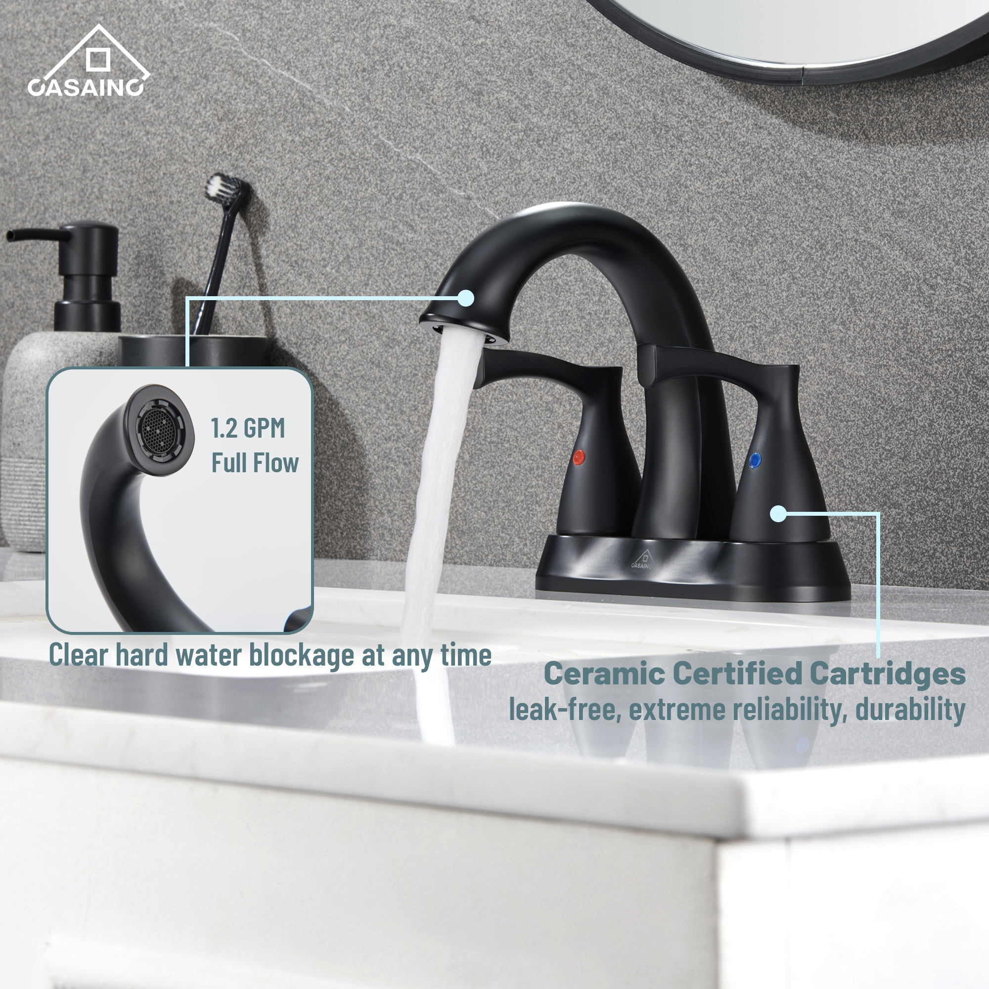 Casainc 4 Inch 2-Handle Centerset Bathroom Sink Faucet Vanity Faucet for Bathroom Sink