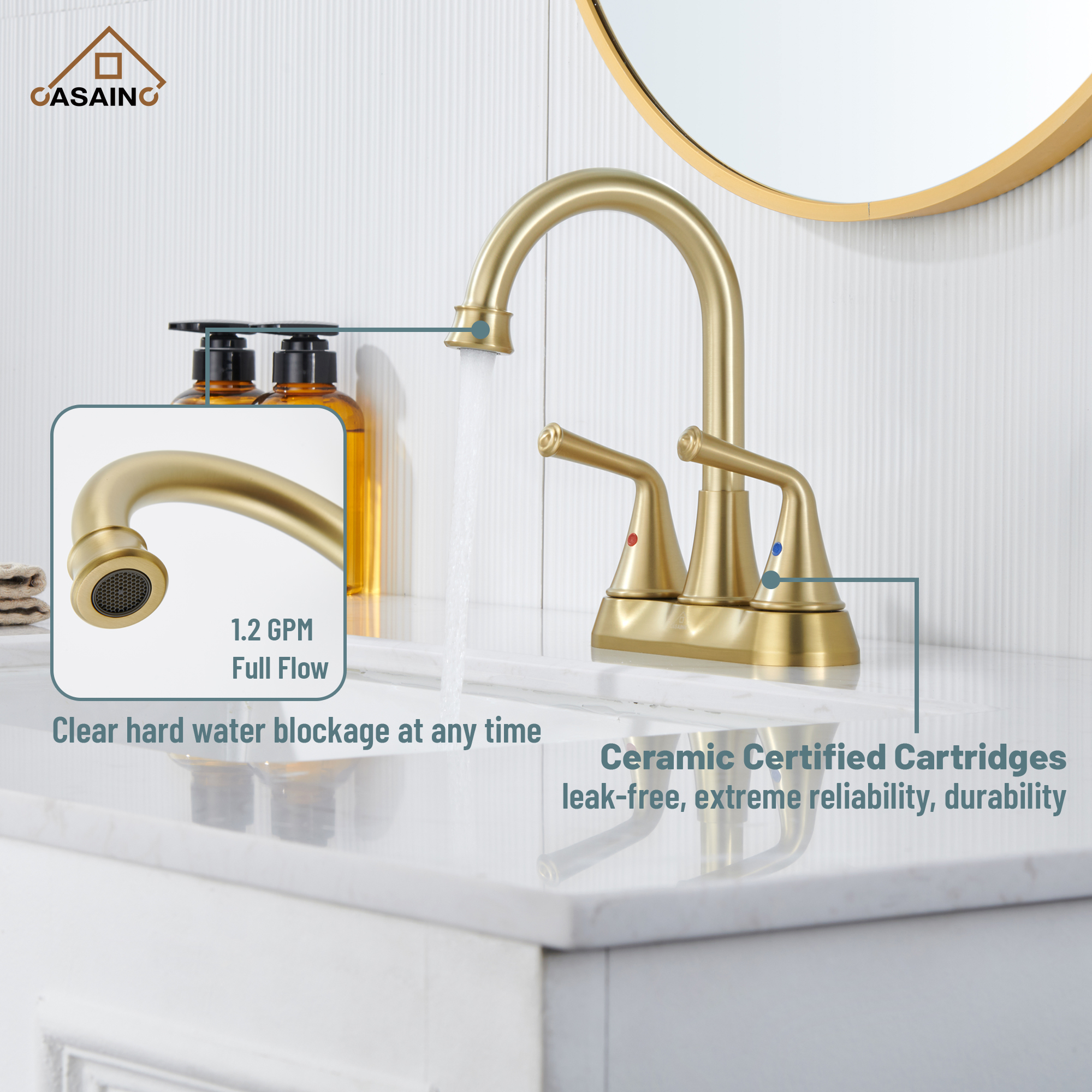 Casainc 4 Inch 2-Handle Centerset Bathroom Faucet for Bathroom Sink Vanity Faucet 360° Swivel Spout