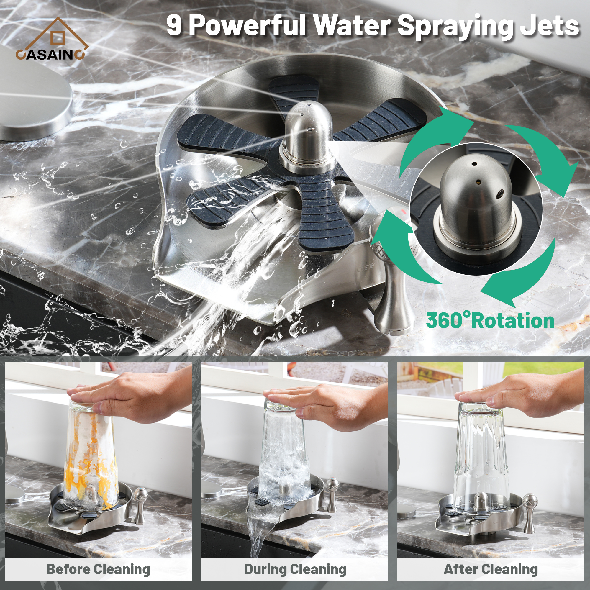 Glass Rinser Cup Washer Kitchen Faucet Top-Quality Automatic Cup Cleaning Cup Rinser With Hot and Cold Options High-pressure Water Jets