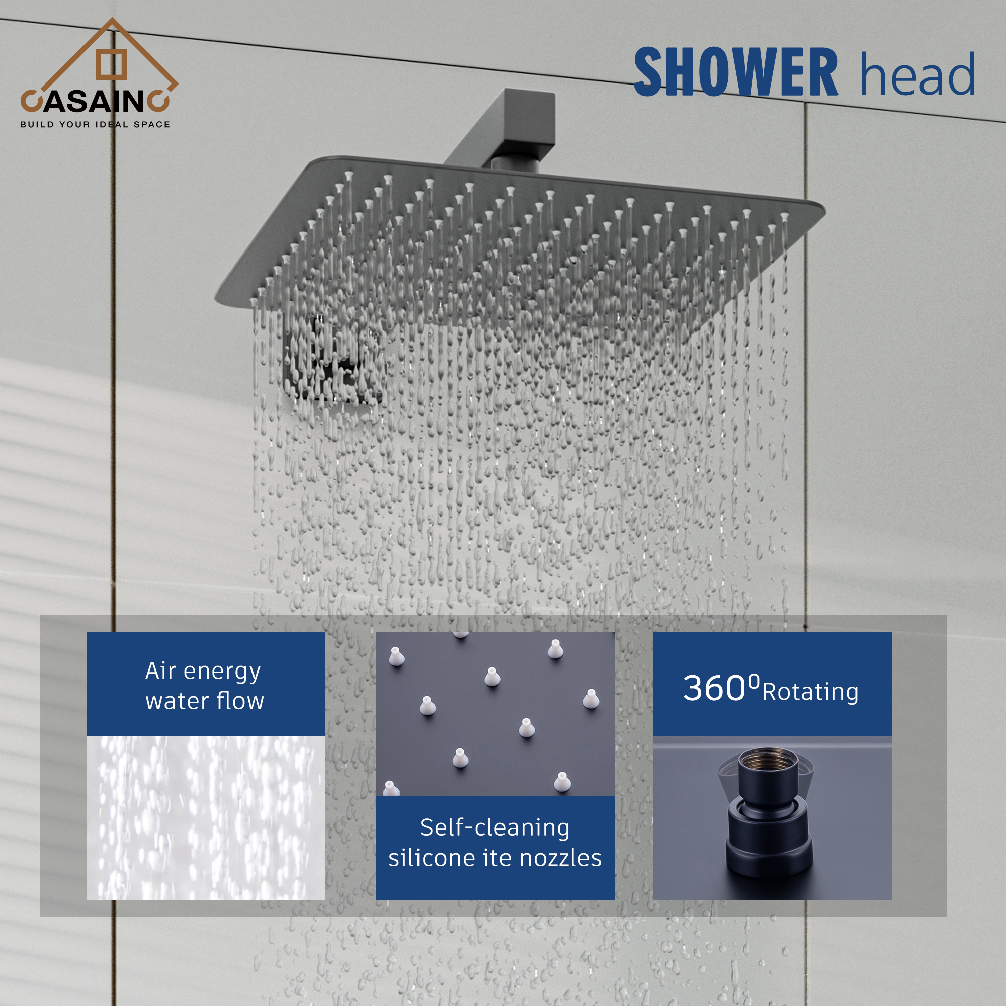 10"/12" Wall Mount Rainfall Shower Head System with Hand Shower
