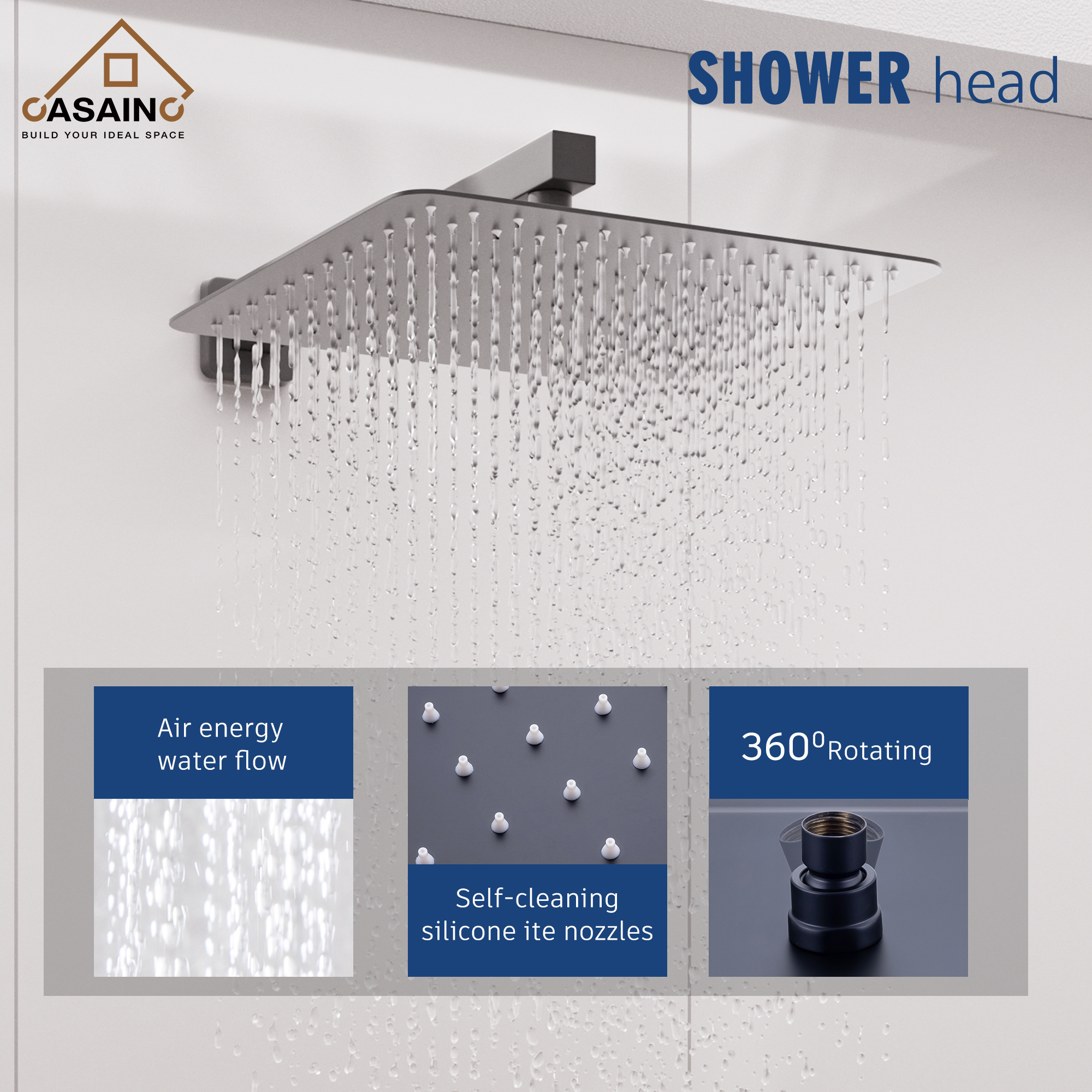 10"/12" Wall Mount Rainfall Shower Head System with Hand Shower