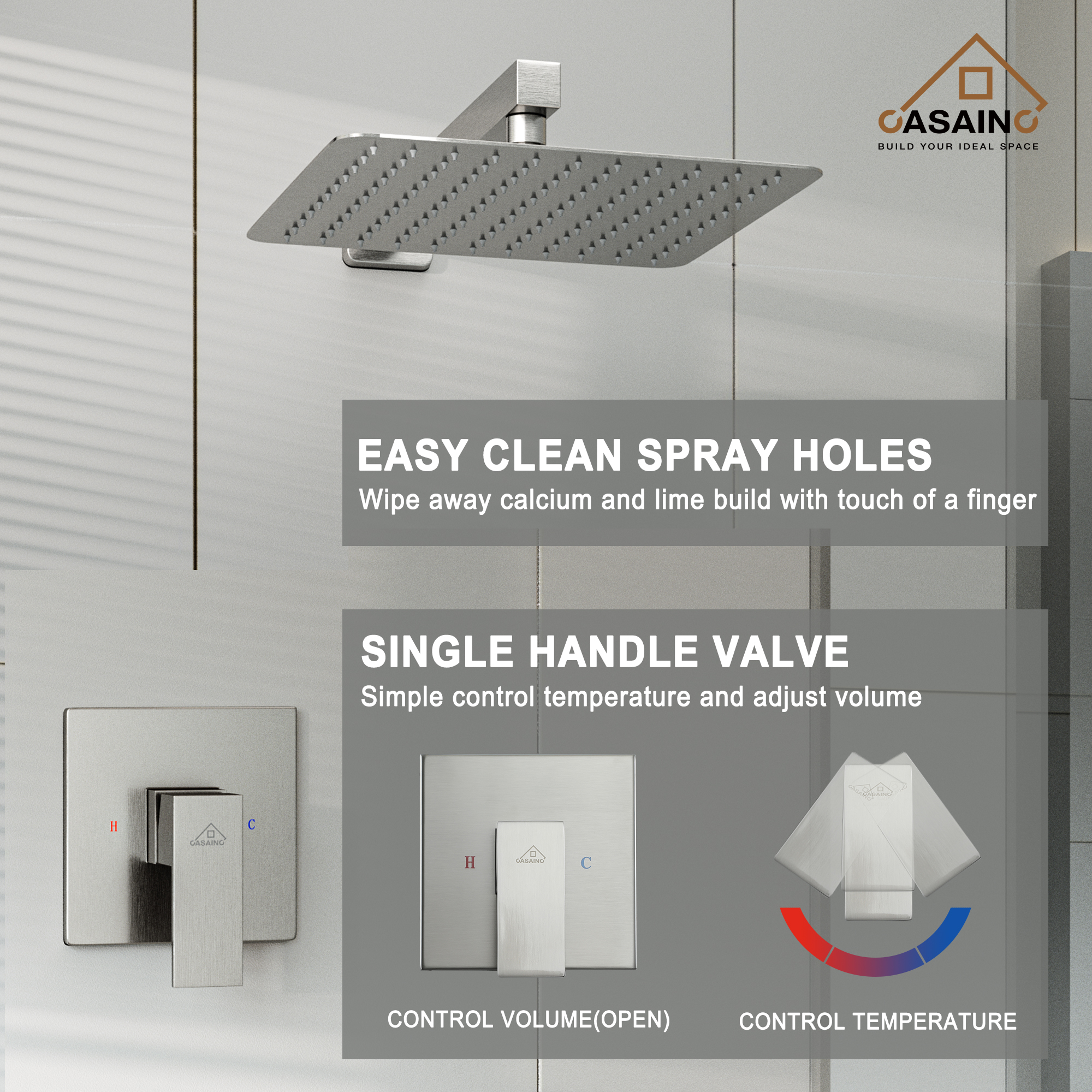 Rainfall Shower System 10" Wall Mount Single Function Showerhead