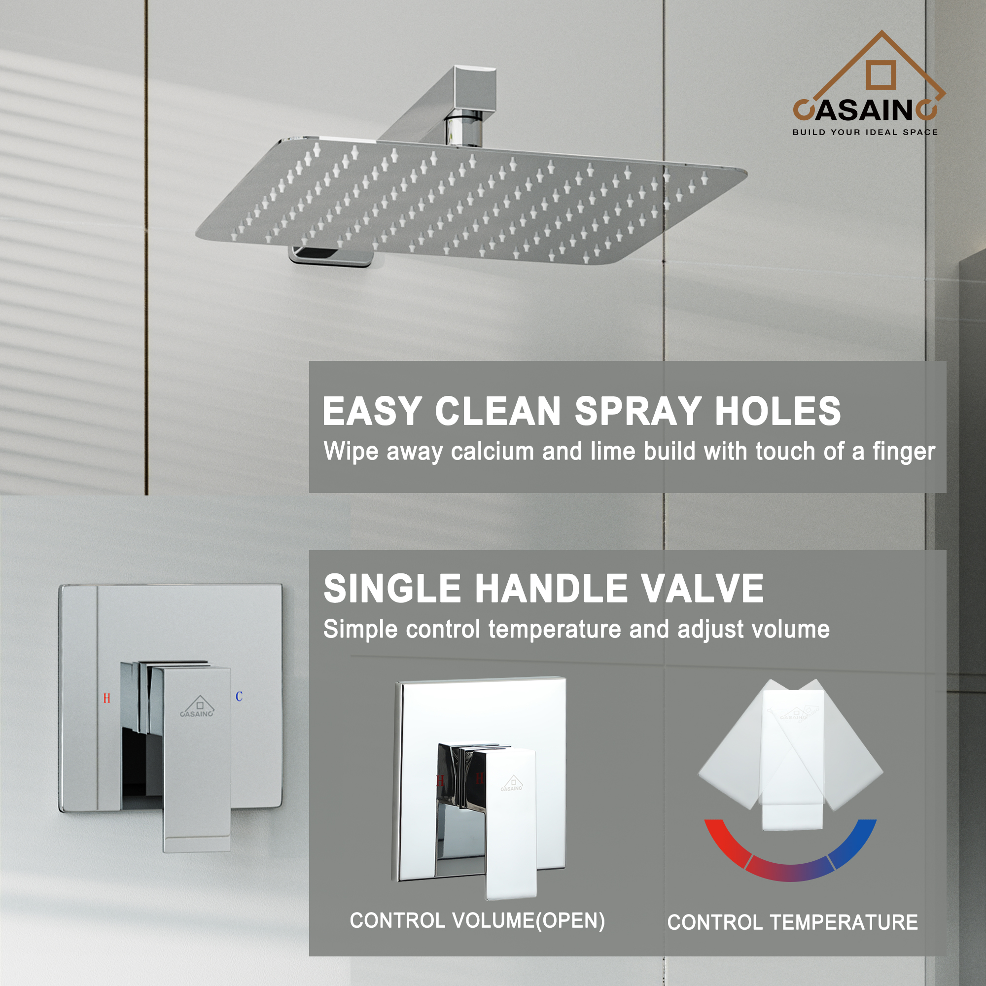 Rainfall Shower System 10" Wall Mount Single Function Showerhead