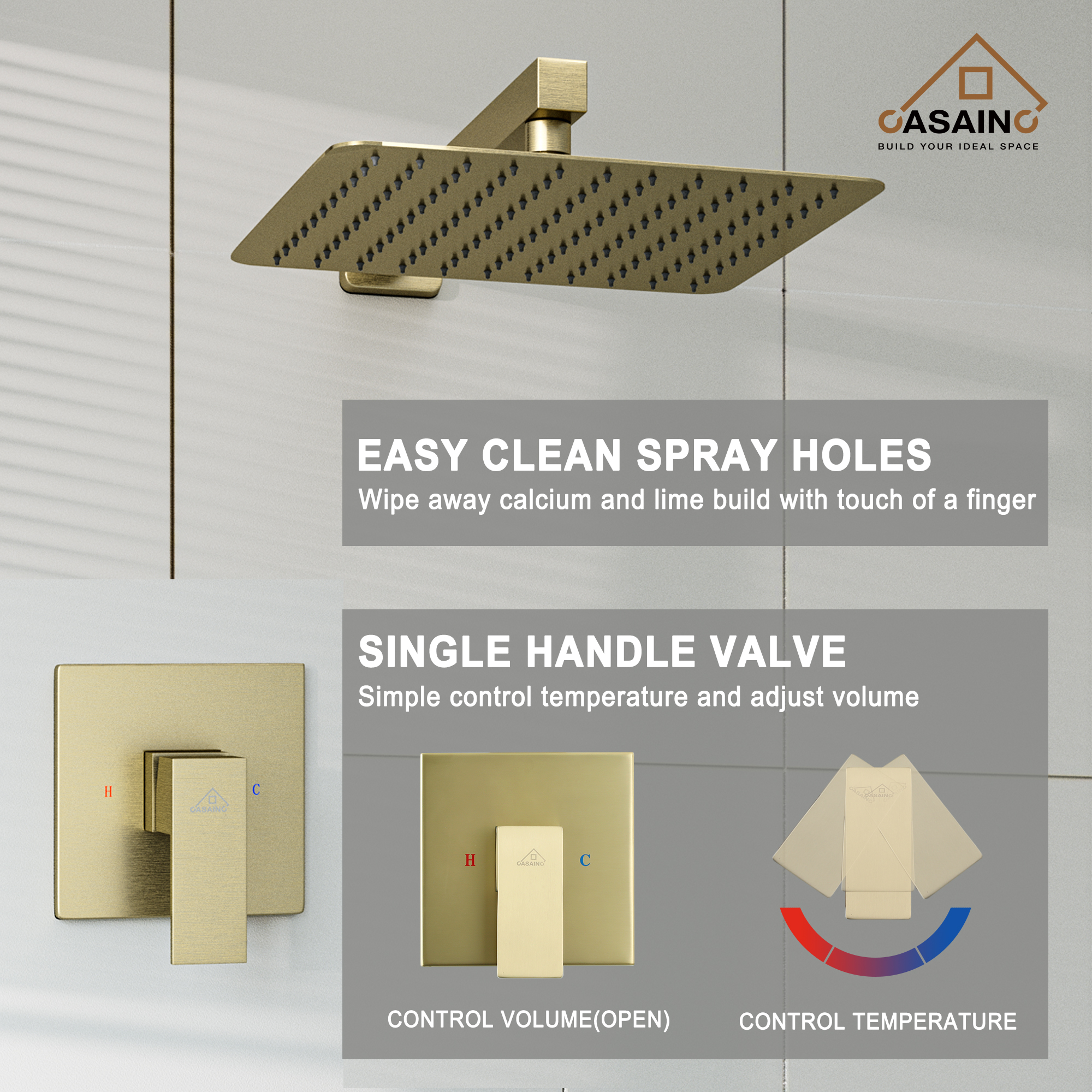 Rainfall Shower System 10" Wall Mount Single Function Showerhead