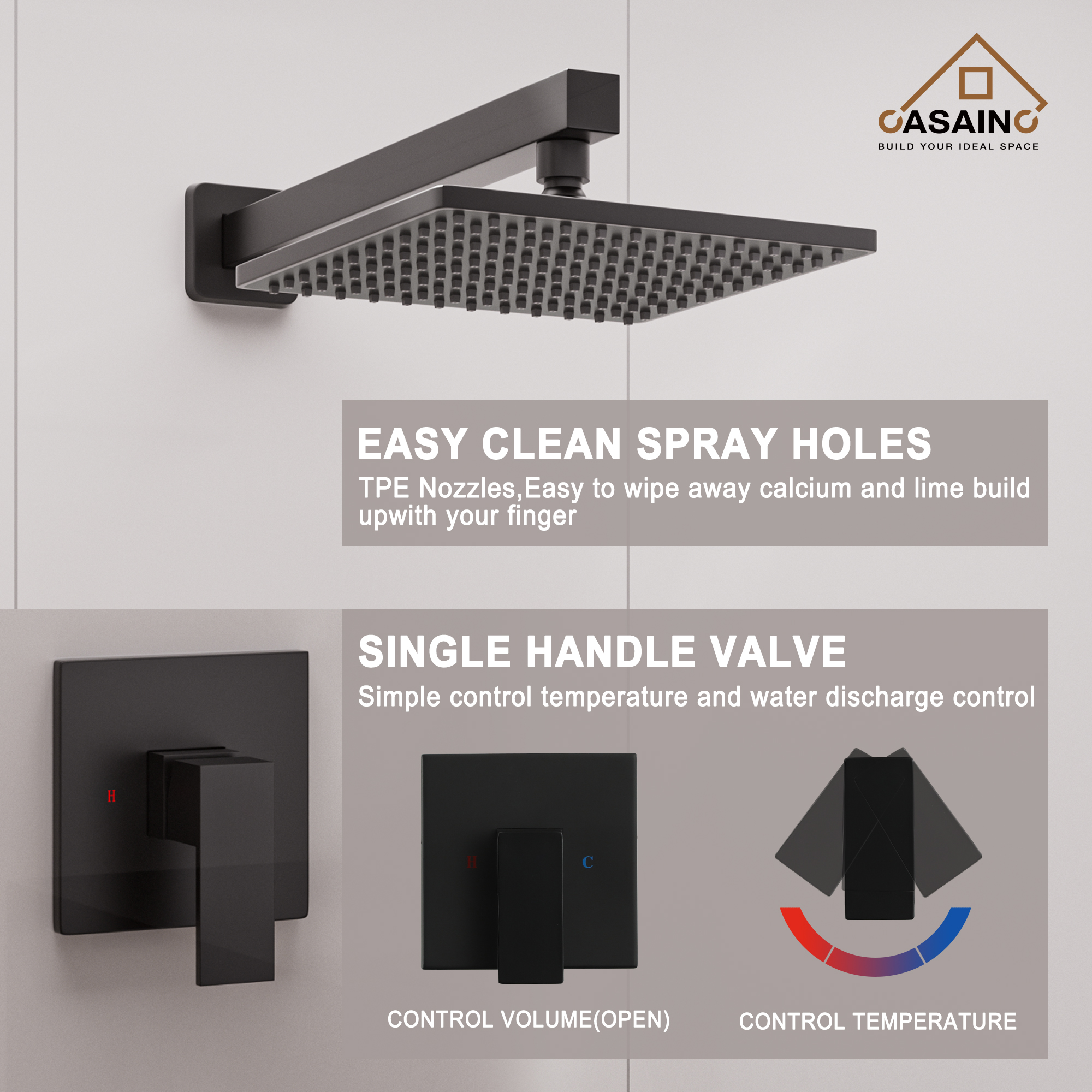 9" Wall Mount Rain Shower Head System Single Faucet (Valve Included)