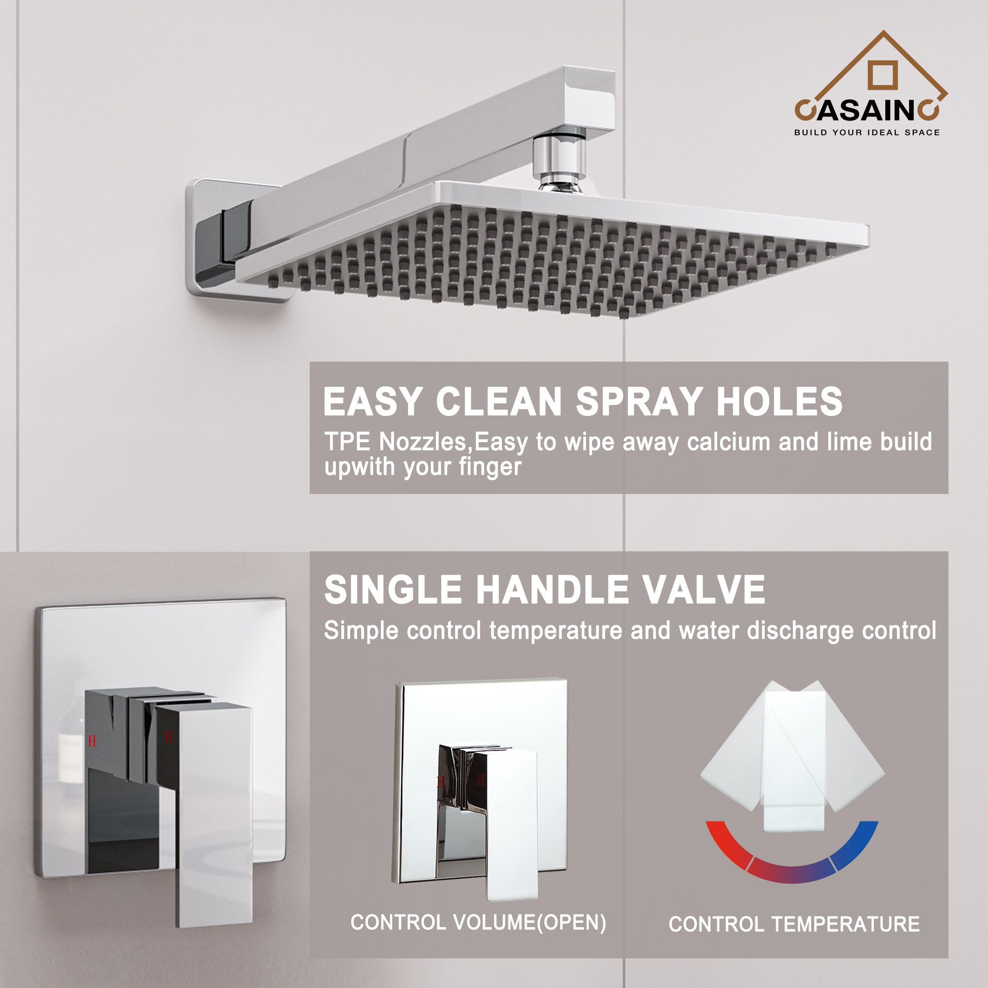 9" Wall Mount Rain Shower Head System Single Faucet (Valve Included)