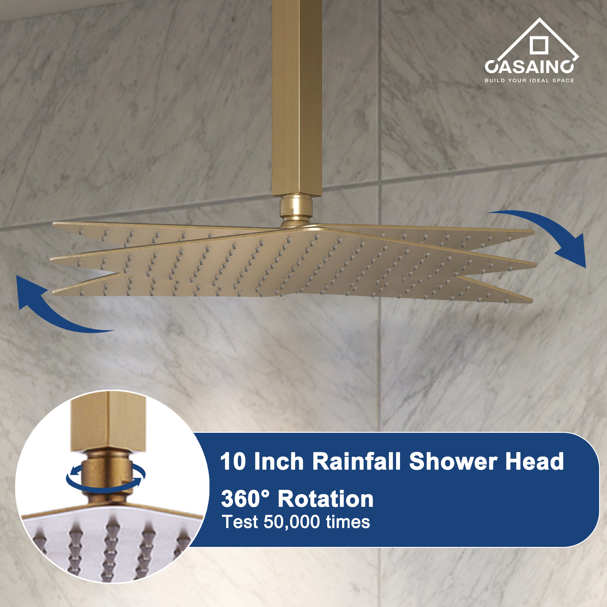 10" Brushed Gold Shower System Wall/Ceiling Mount Rain Shower System