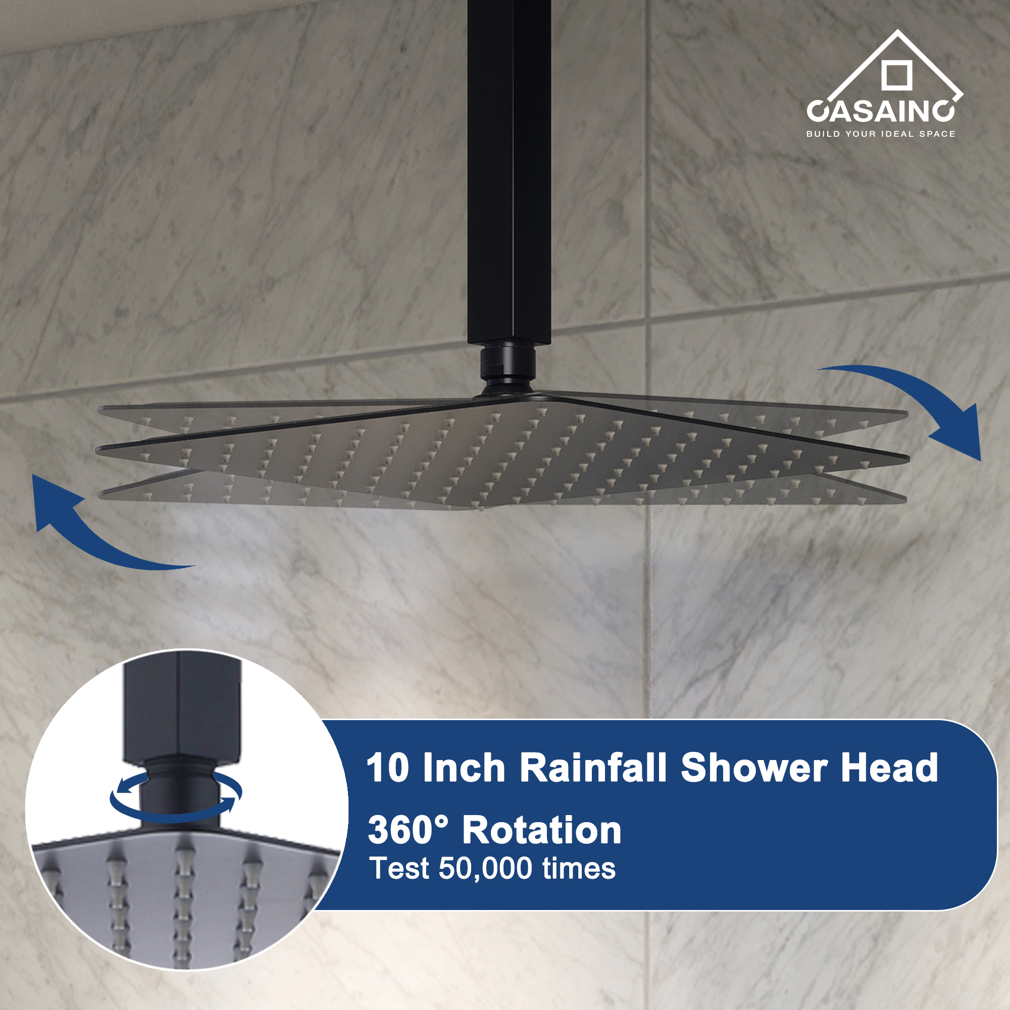 10" Square Ceiling Mounted Rain Shower System with Hand Shower