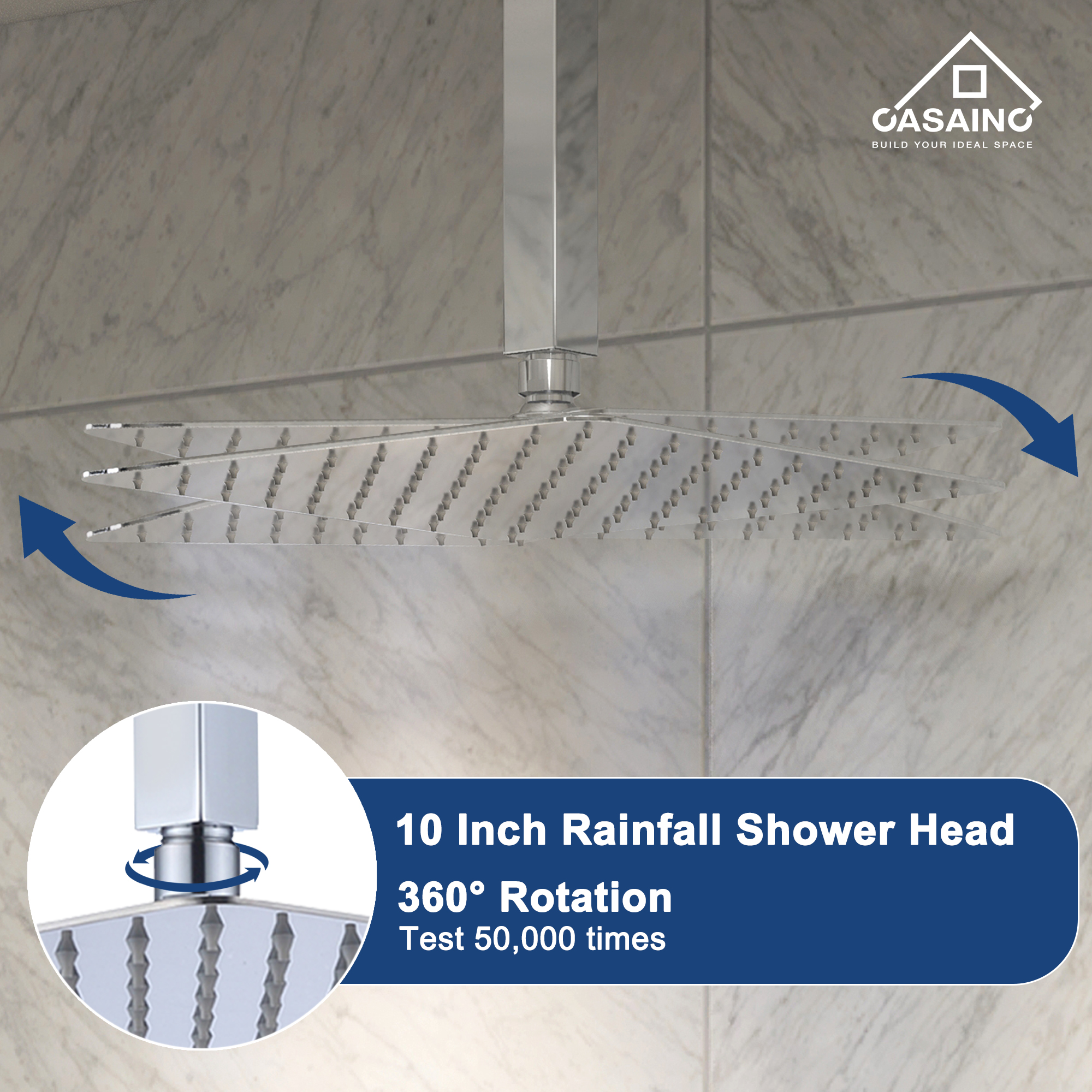 10" Square Ceiling Mounted Rain Shower System with Hand Shower