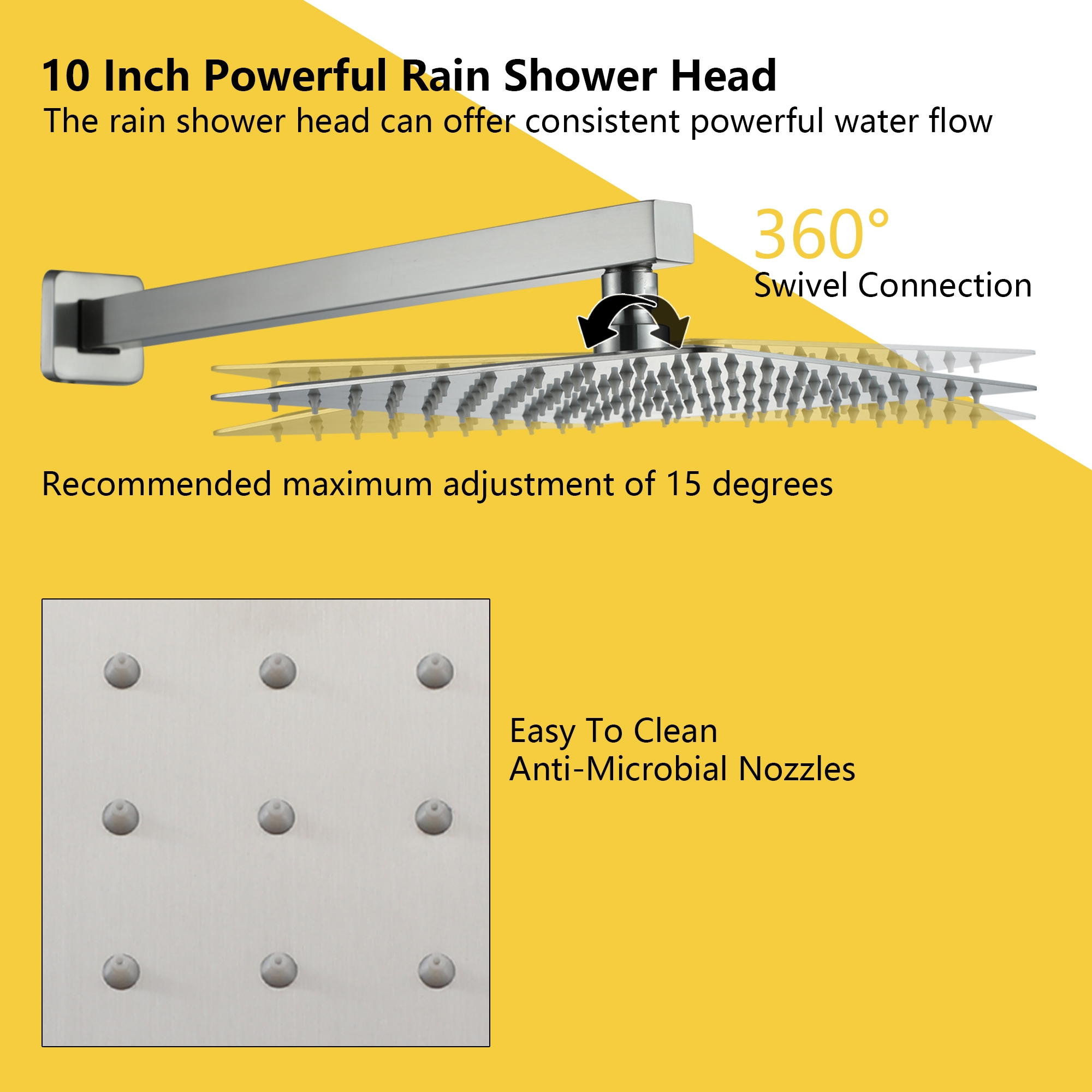 10-inch/12-inch Rain Shower System with 3-Spray Pattern Hand Shower in Brushed Nickel