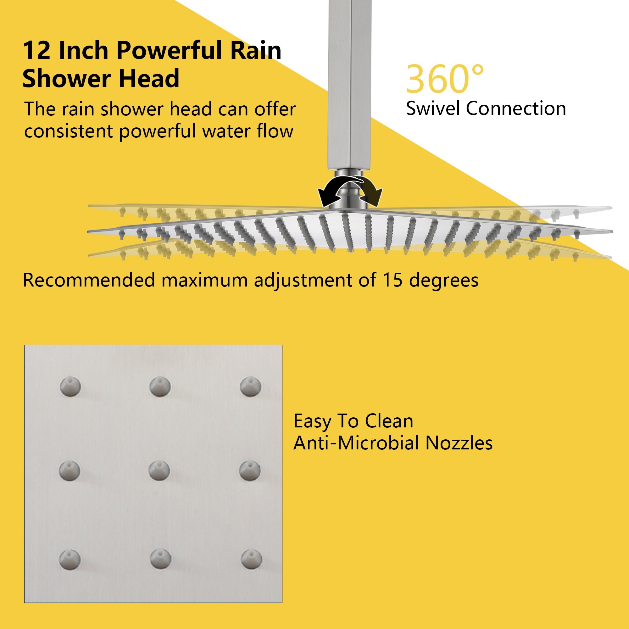 10-inch/12-inch Rain Shower System with 3-Spray Pattern Hand Shower in Brushed Nickel