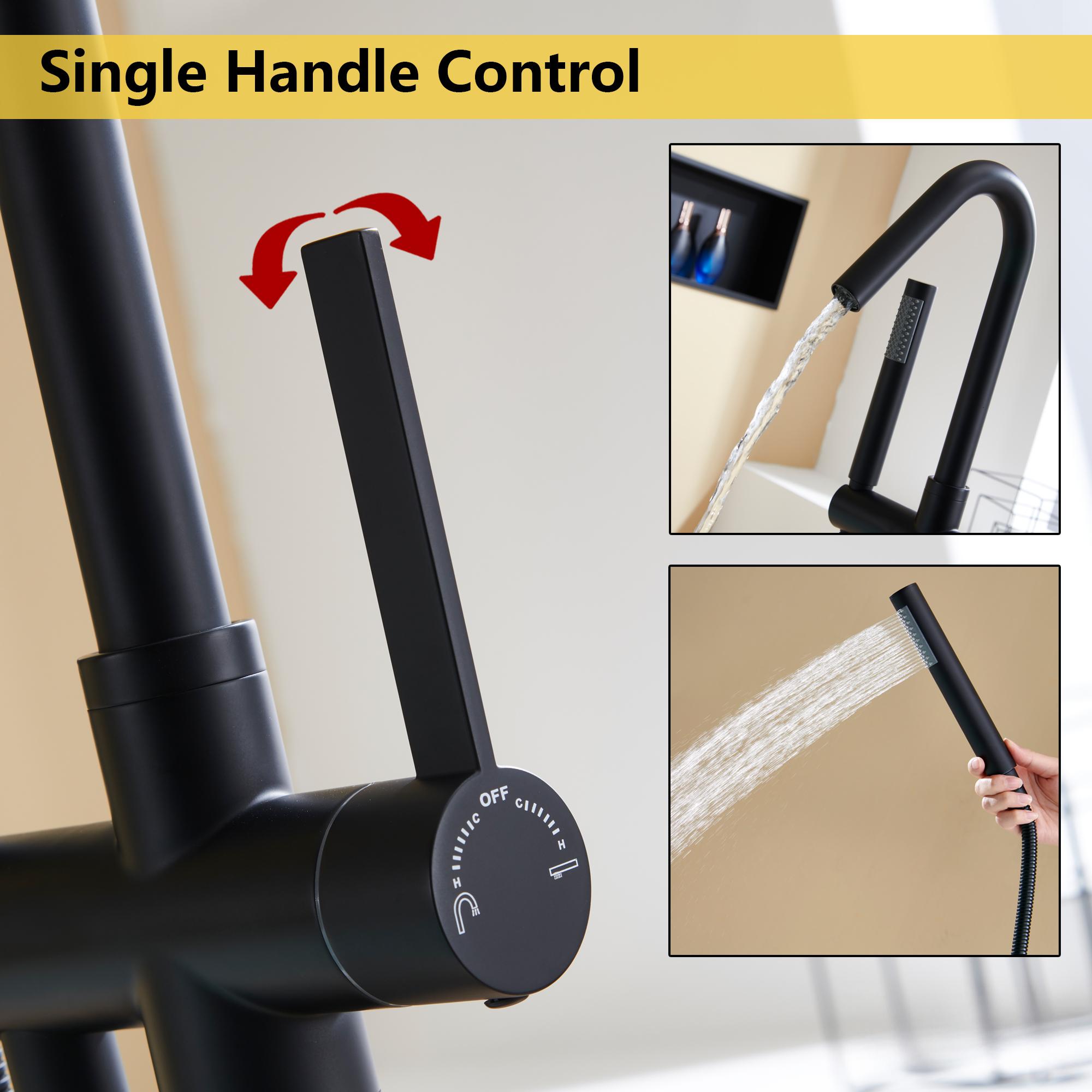 Solid Brass Floor Mount Bathtub Faucet with Hand Shower and High Arc Spout