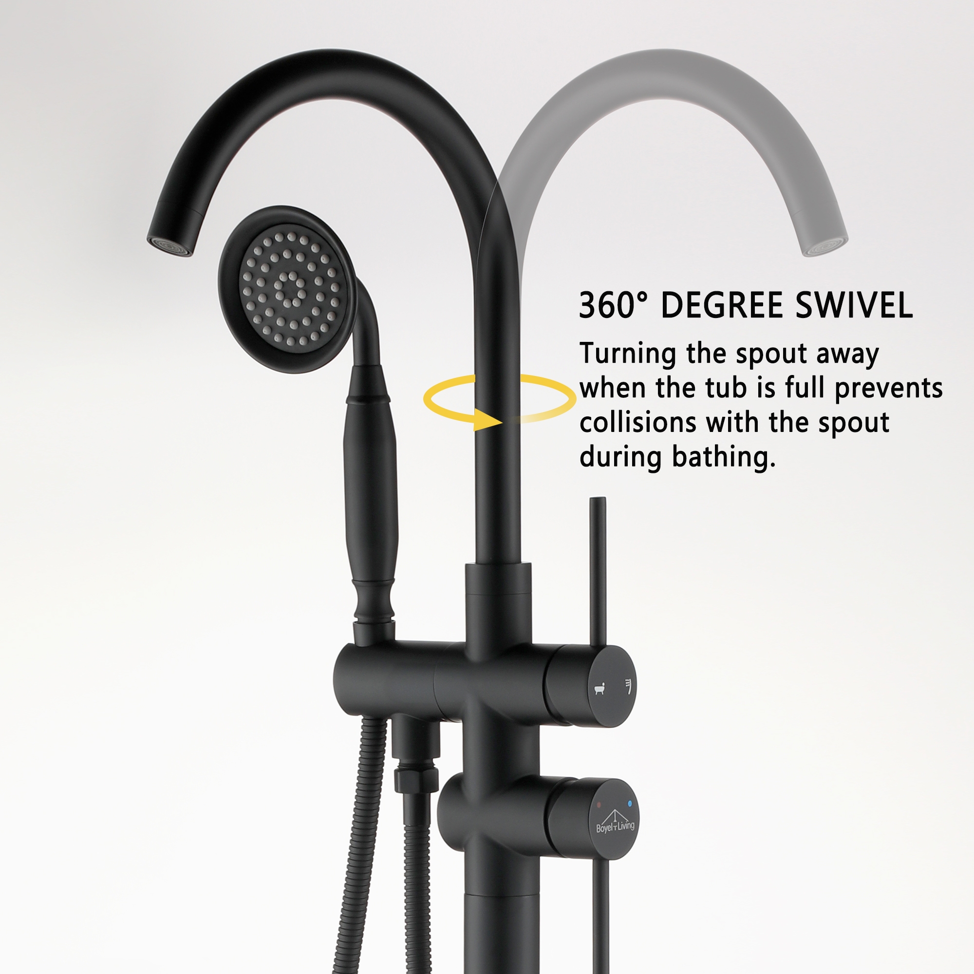 Freestanding Bathtub Faucet with Handheld Shower & Double Handles