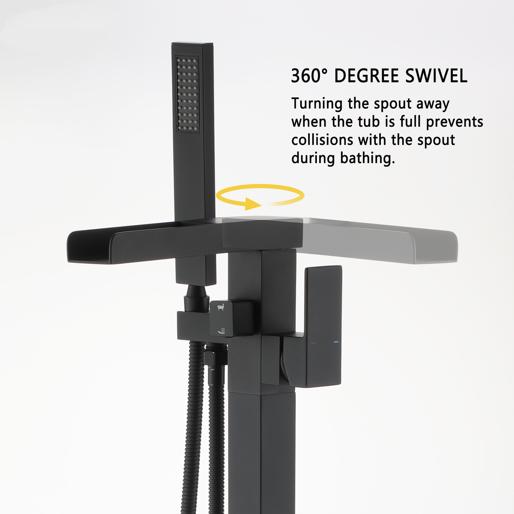 Single-Handle Freestanding Waterfall Bathtub Faucet with Handheld Shower