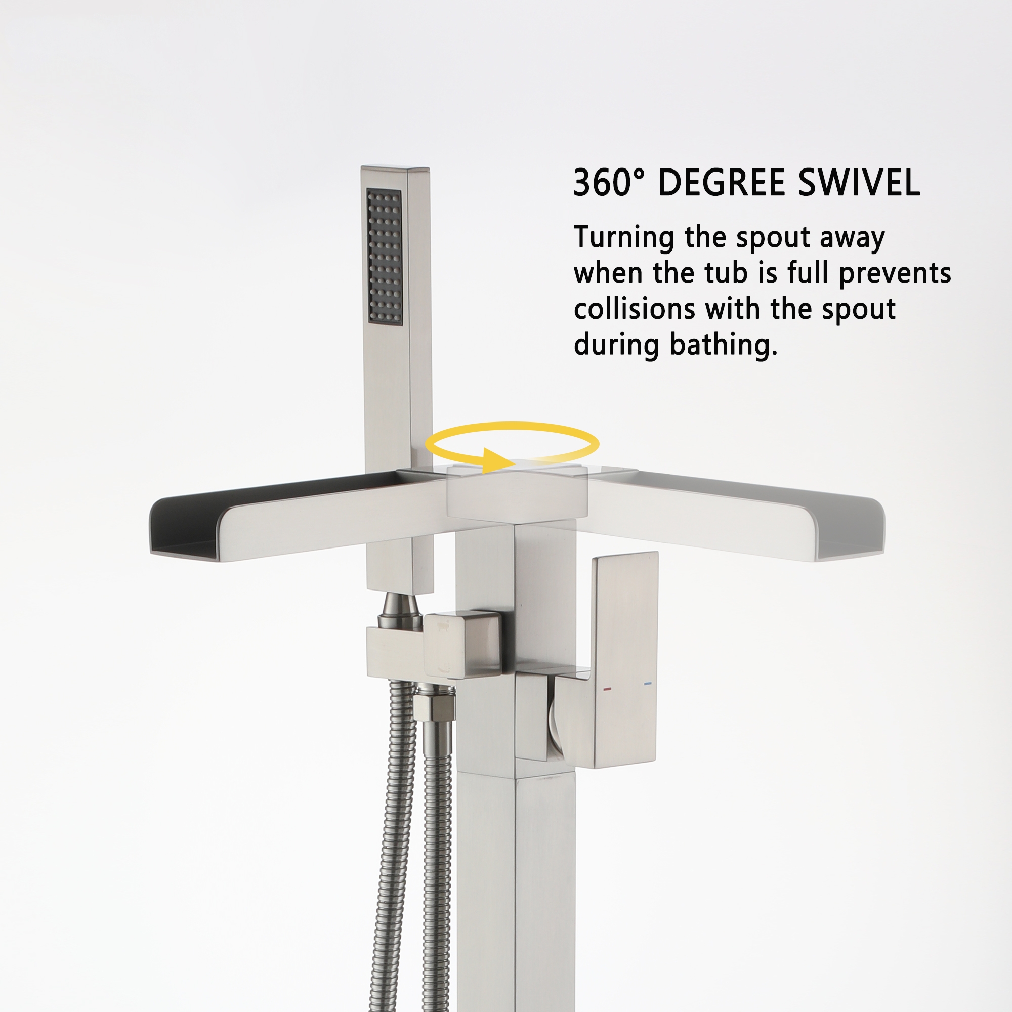 Single-Handle Freestanding Waterfall Bathtub Faucet with Handheld Shower