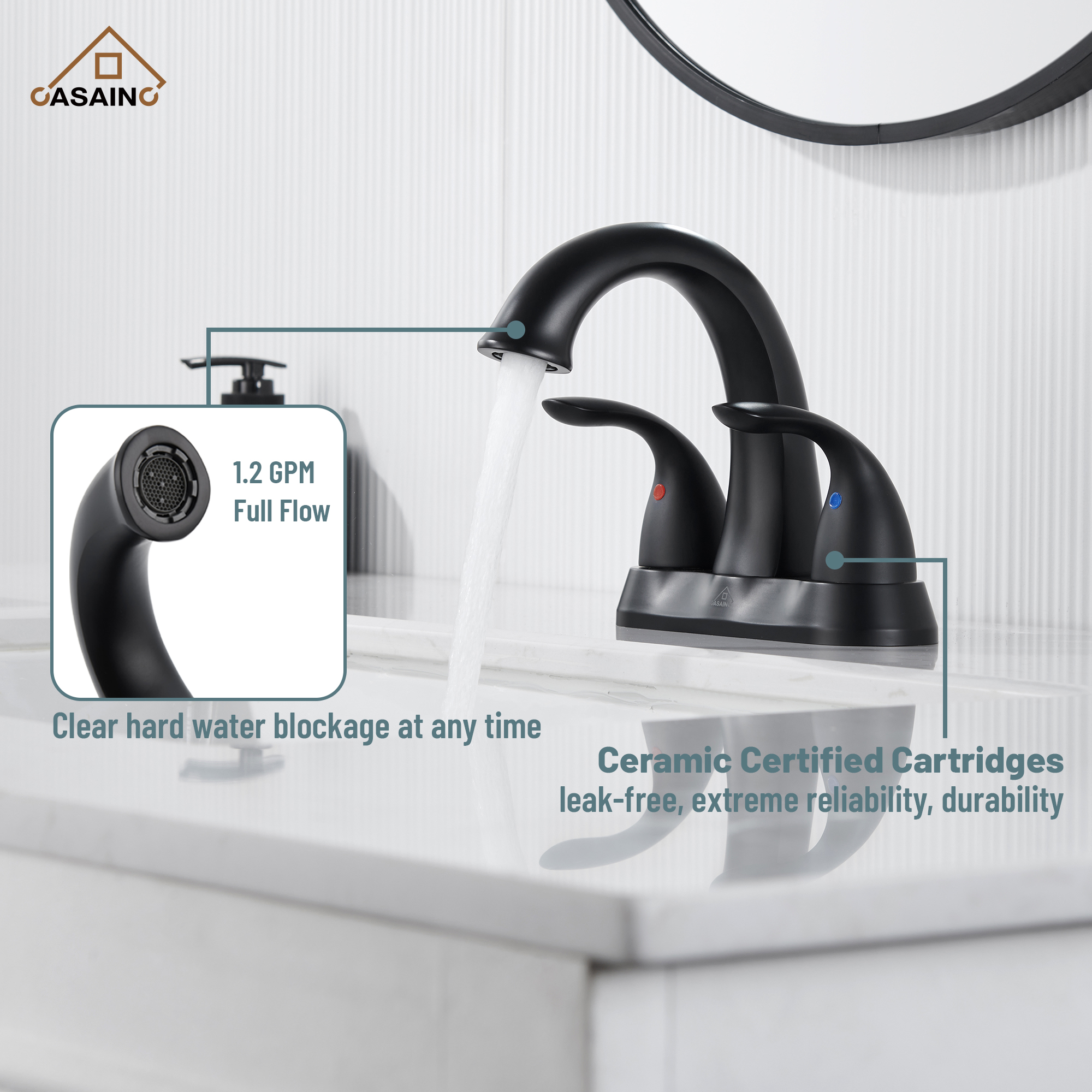 Casainc 4 Inch 2-Handle Centerset Bathroom Sink Faucet for 2-hole Centerset Sink Faucet
