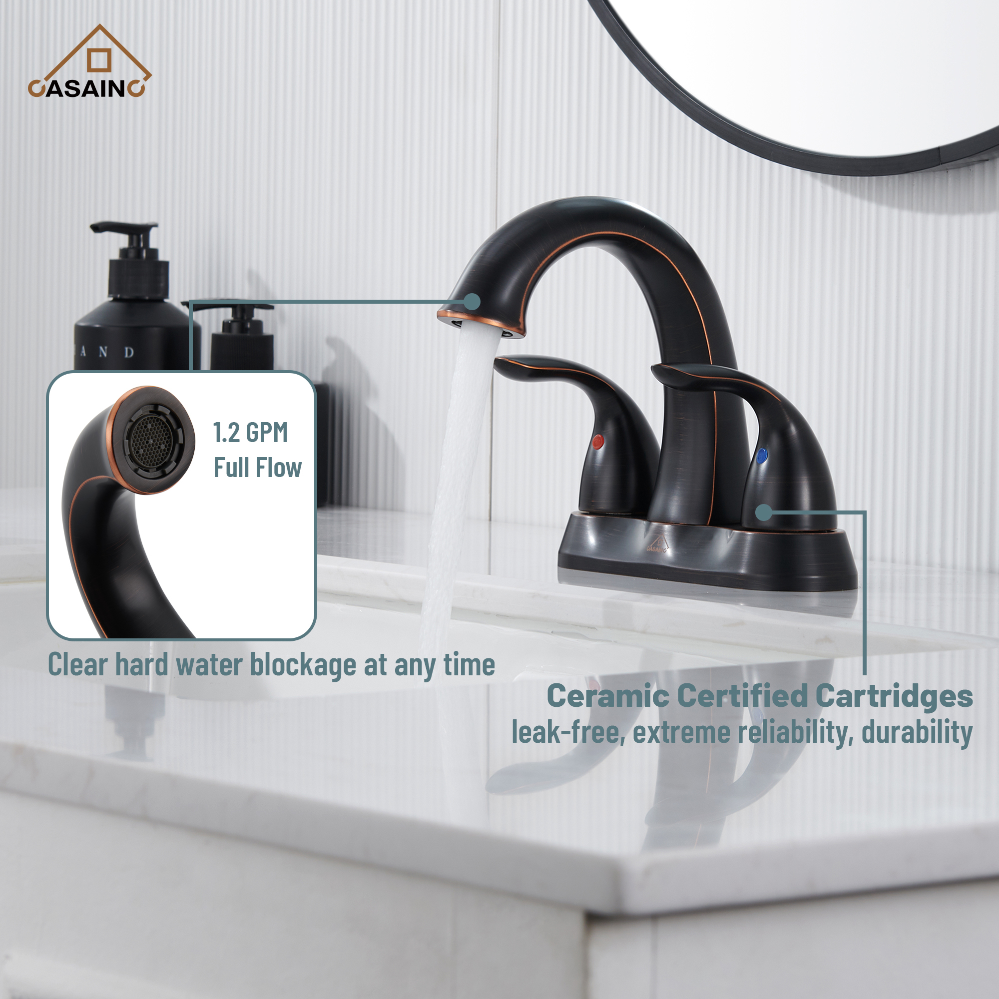 Casainc 4 Inch 2-Handle Centerset Bathroom Sink Faucet for 2-hole Centerset Sink Faucet