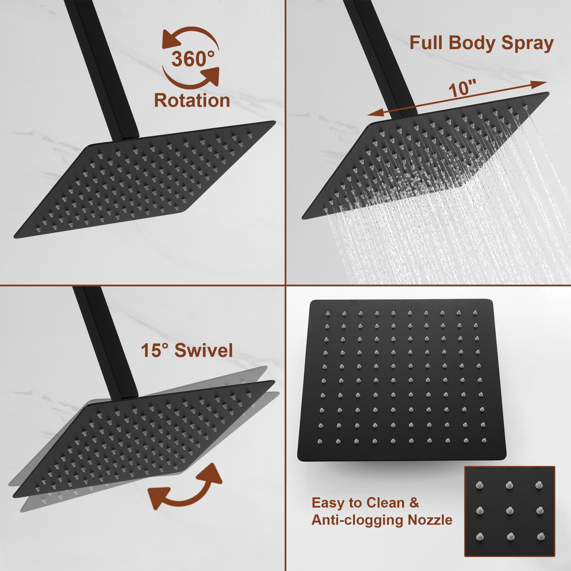 10" Square Bathroom Ceiling-Mount Shower System with Handheld Shower