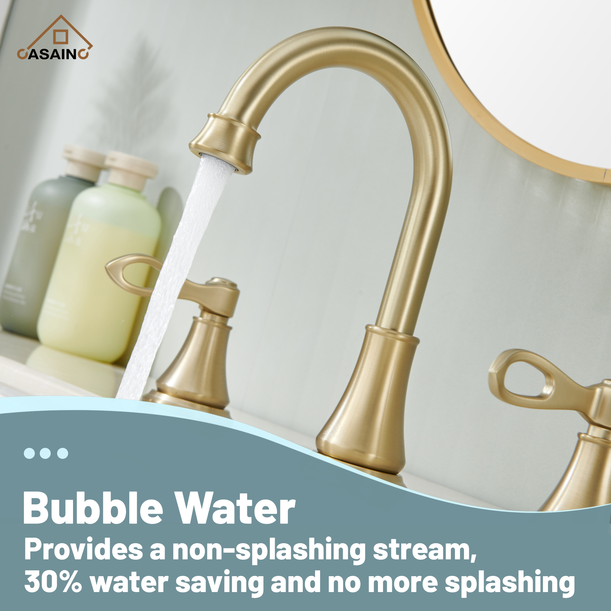 Casainc 8" Brass Bathroom Sink Faucet 3 Hole Gold Bathroom Faucet  2 Handle Gold Faucet for Bathroom Sink with Pop-up Drain Assembly Widespread Vanity Faucets