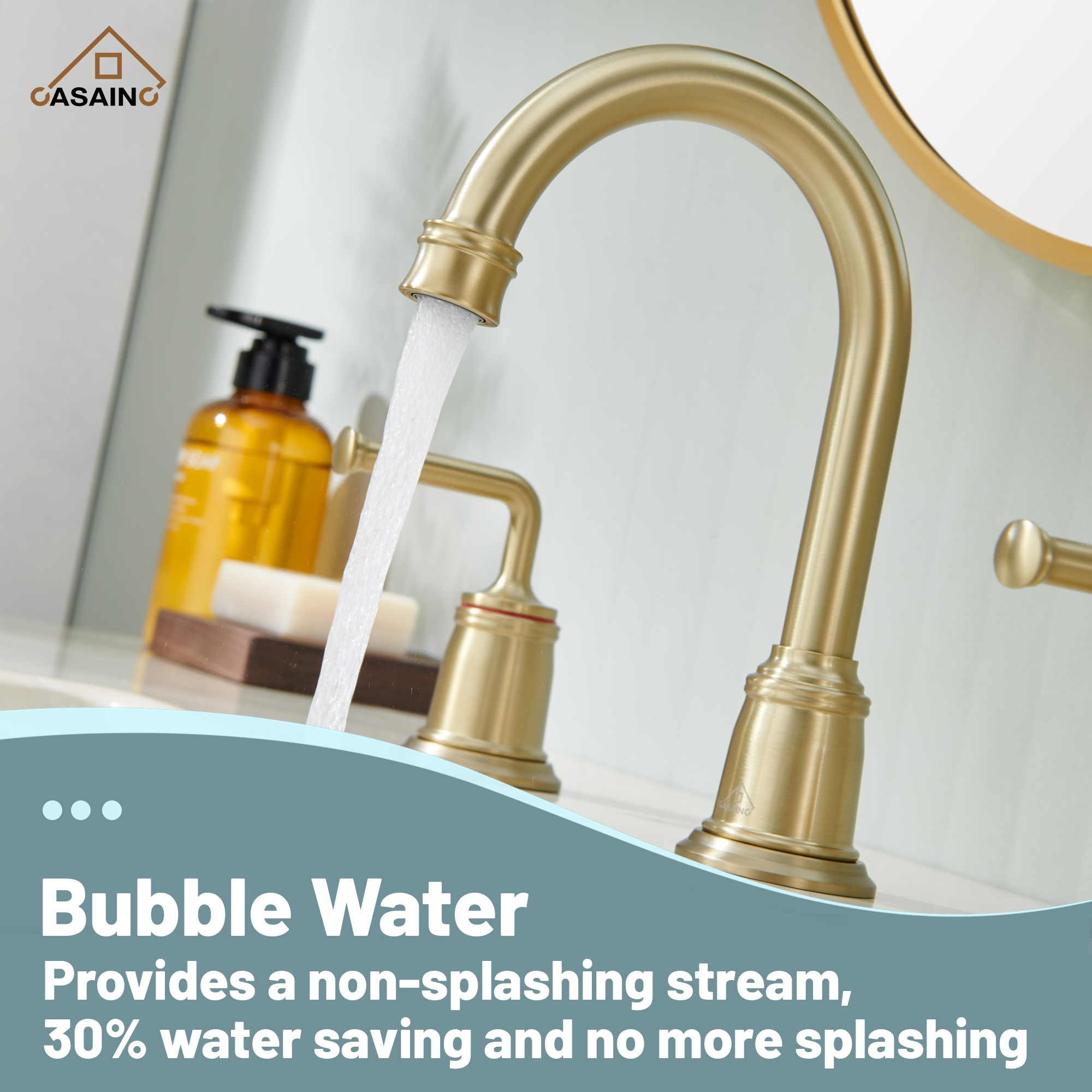 Casainc 8" Brass Bathroom Sink Faucet 2 Handle 3 Hole Gold Bathroom Faucet for Bathroom Sink with Pop-up Drain Assembly Widespread Vanity Faucets