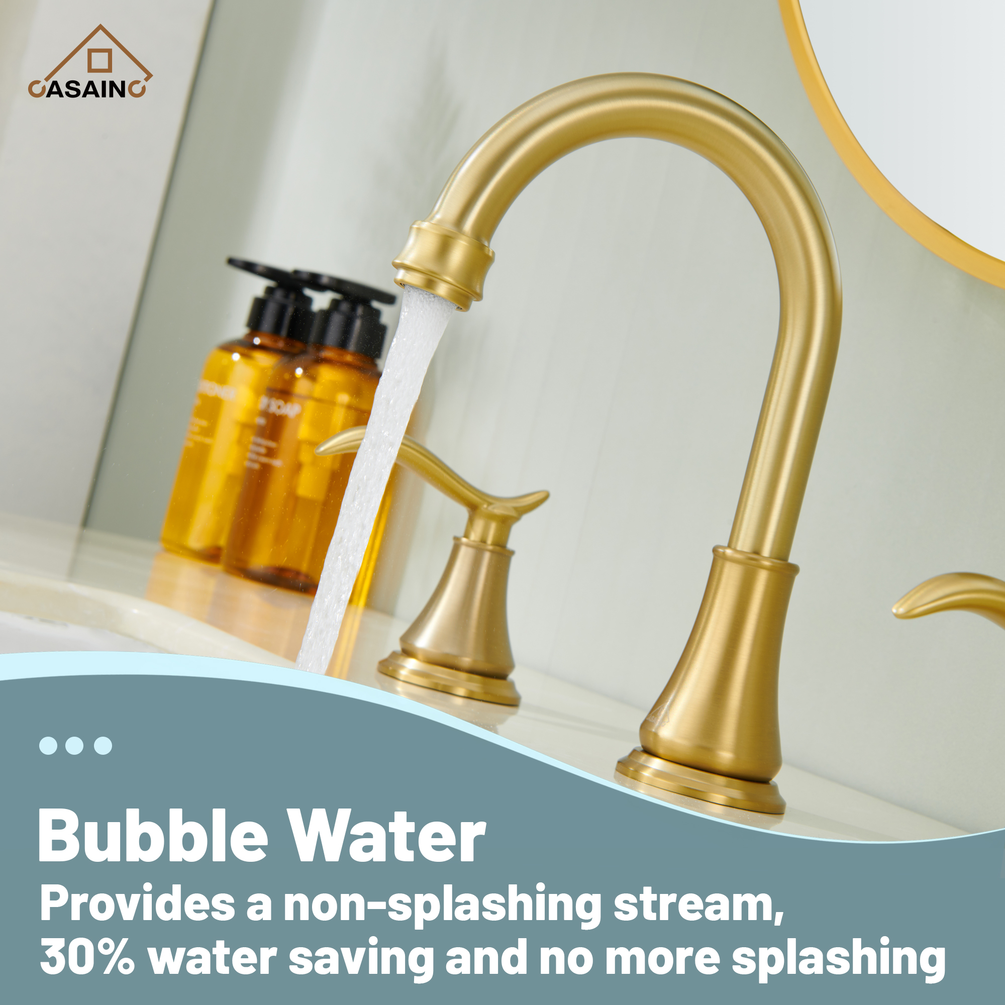 Casainc 8" Brass Bathroom Sink Faucet 2 Handle 3 Hole Gold Bathroom Faucet for Bathroom Sink with Pop-up Drain Assembly Widespread Vanity Faucets 360° Swivel Spout