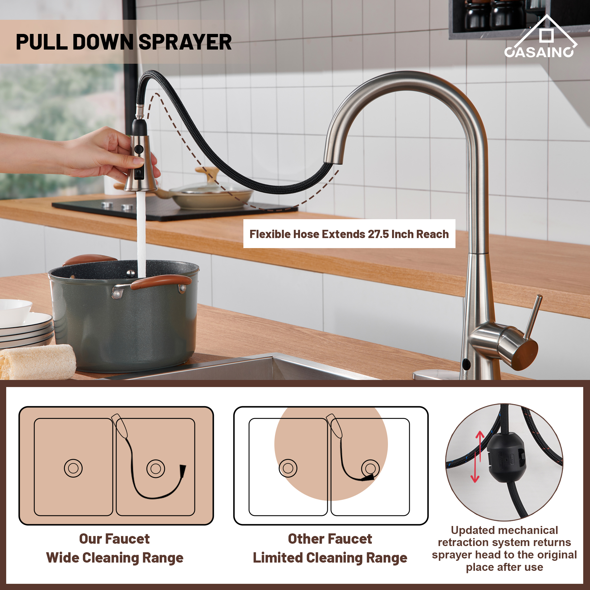 Single Handle Pull Down Sprayer Kitchen Faucet with Touchless Sensor,Dual Function
