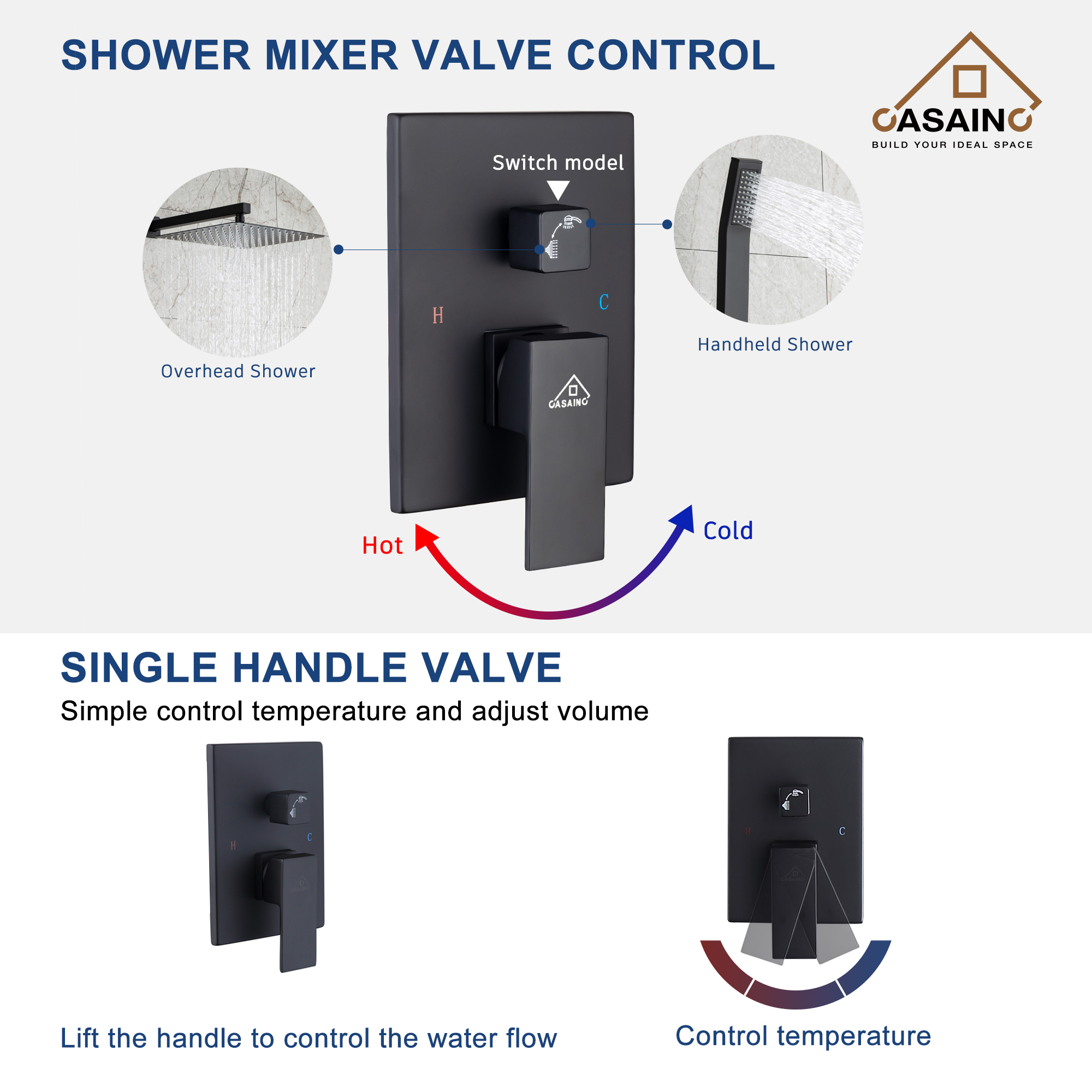 10"/12" Wall Mount Rainfall Shower Head System with Hand Shower