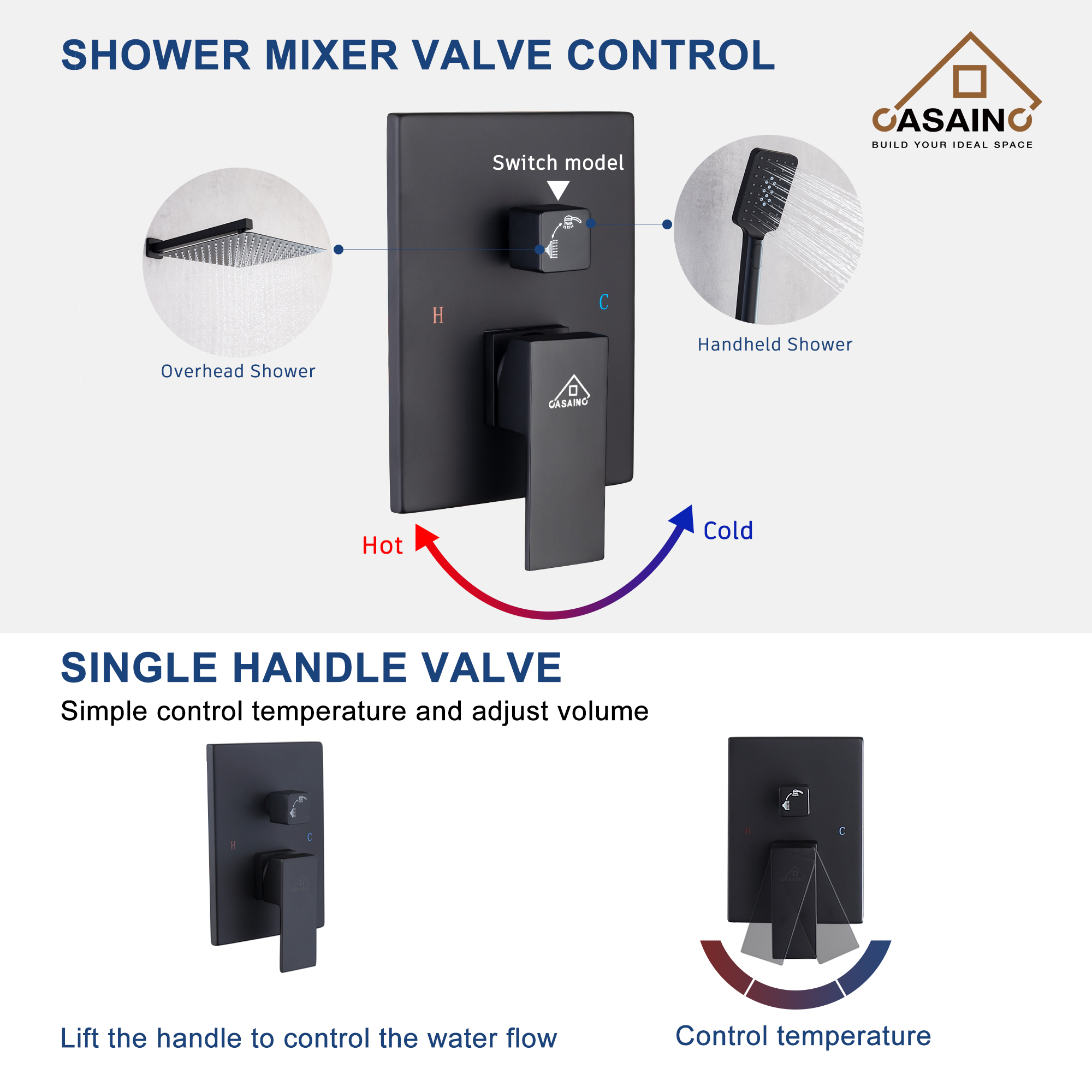 10" Square Ceiling Mounted Rain Shower System with Hand Shower