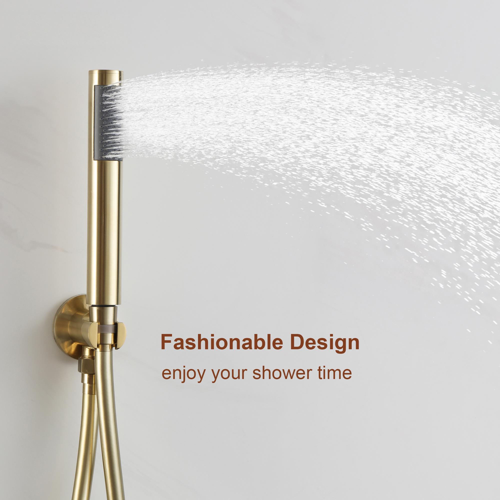10” Pressure Balance PVD Brushed Gold Shower System with Handheld