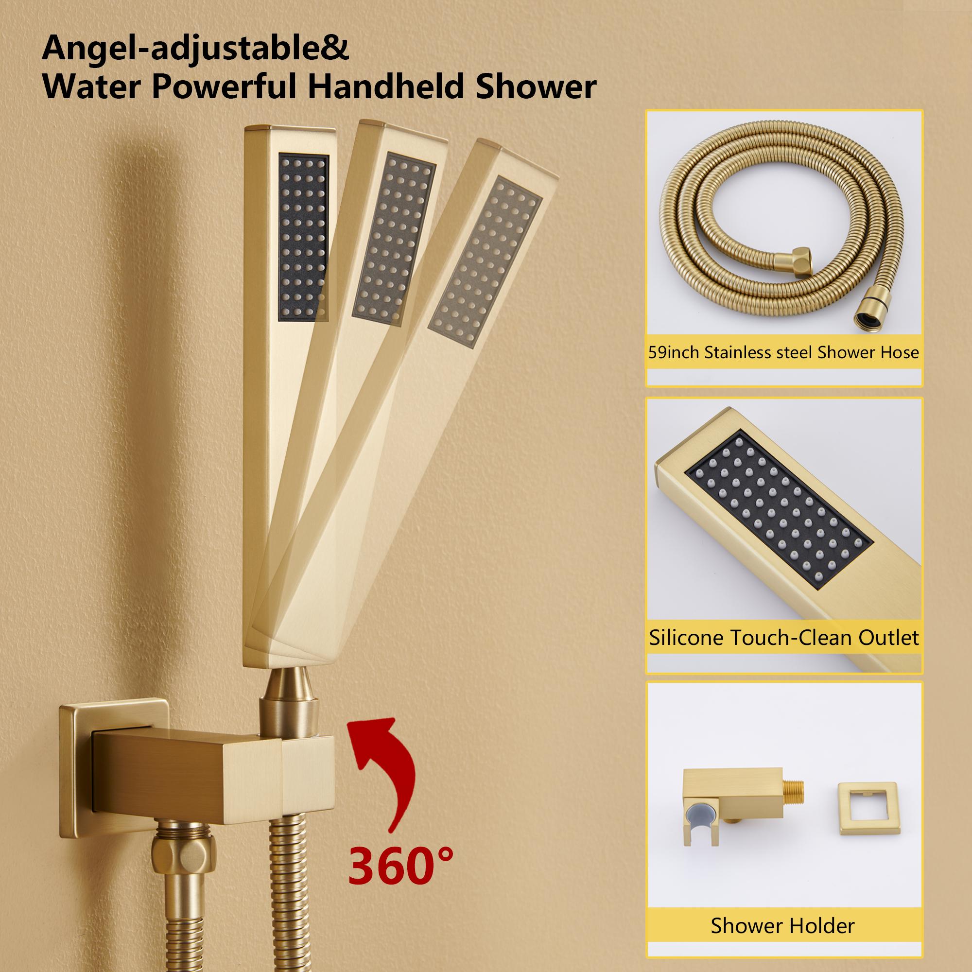 10" Brushed Gold Stainless Steel Rain Shower System with Balance Valve