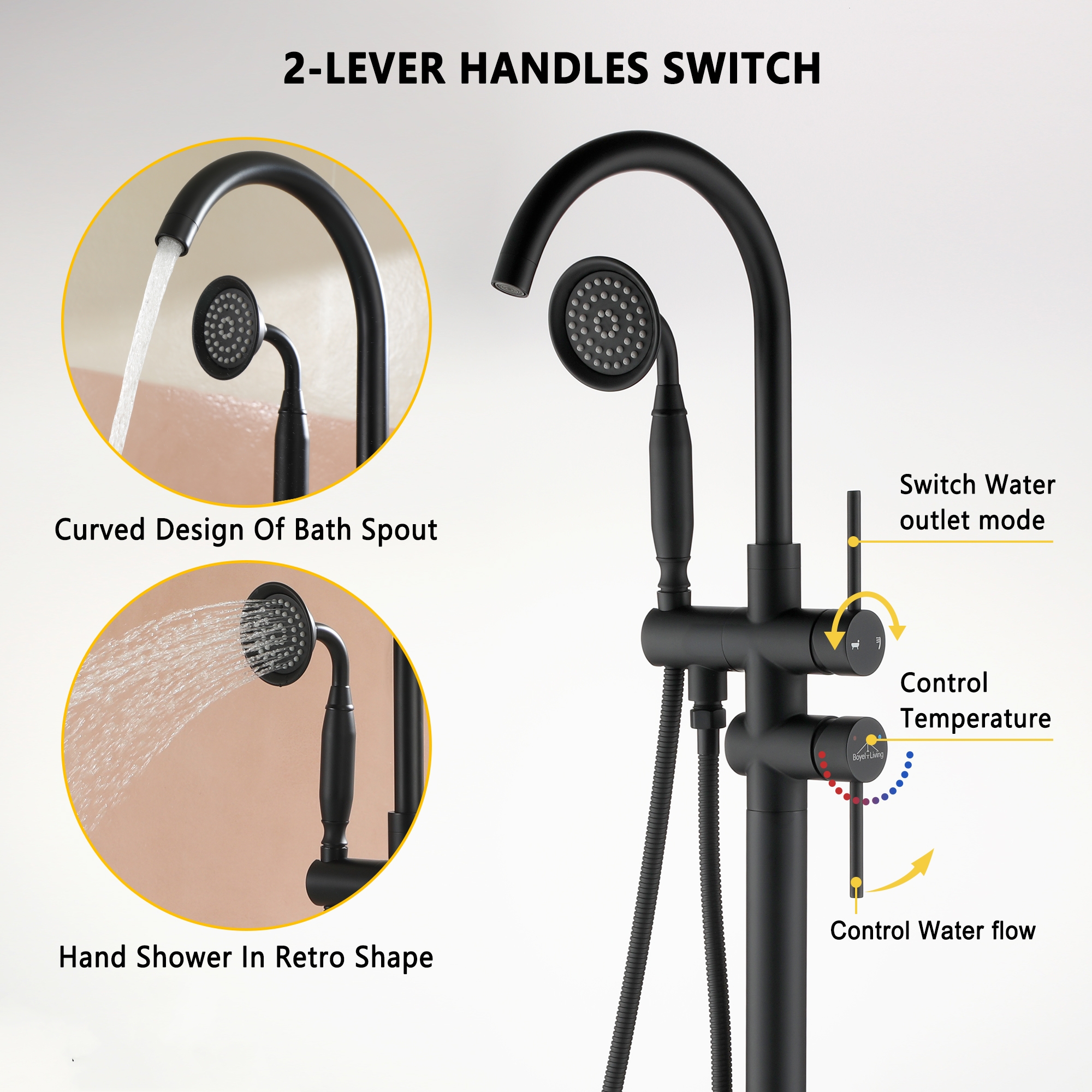 Freestanding Bathtub Faucet with Handheld Shower & Double Handles