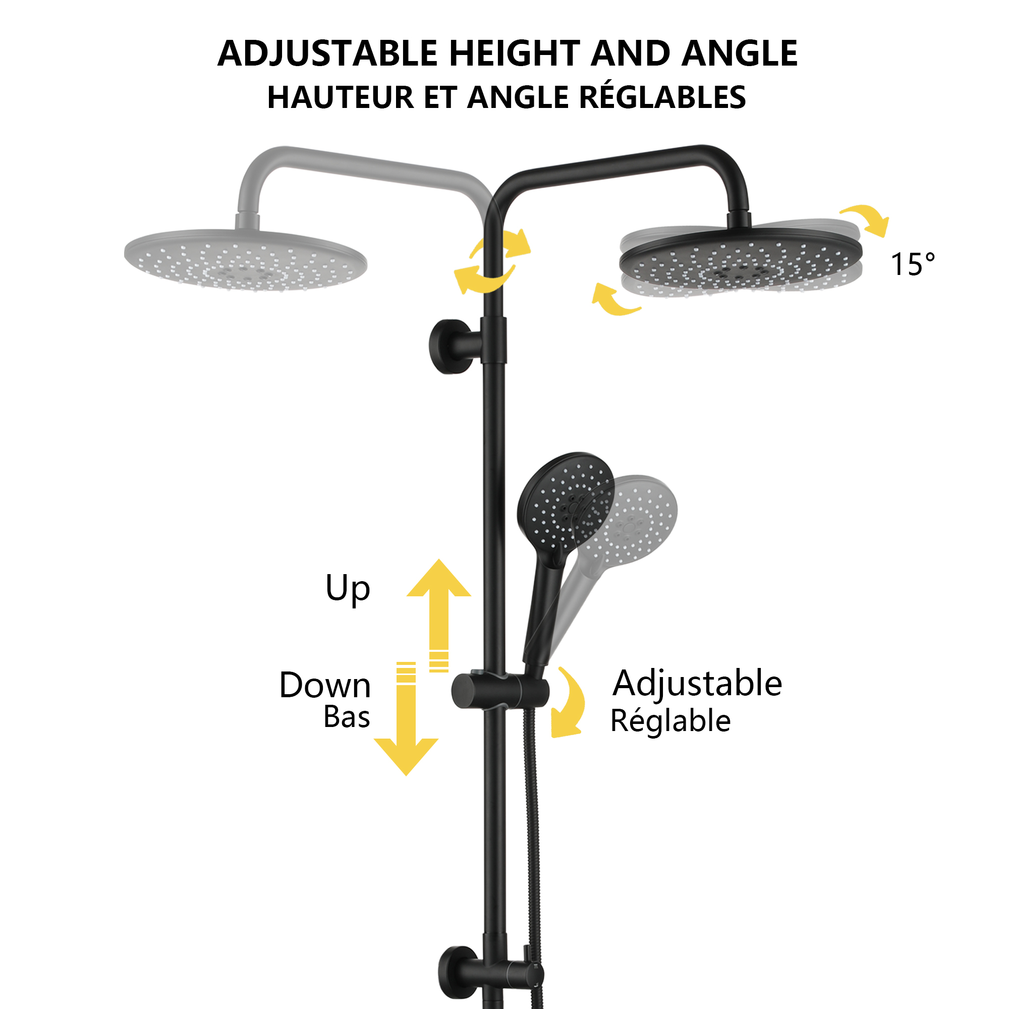 10-inch Wall-Mount Dual Shower Head System with 3-Spray Hand Shower