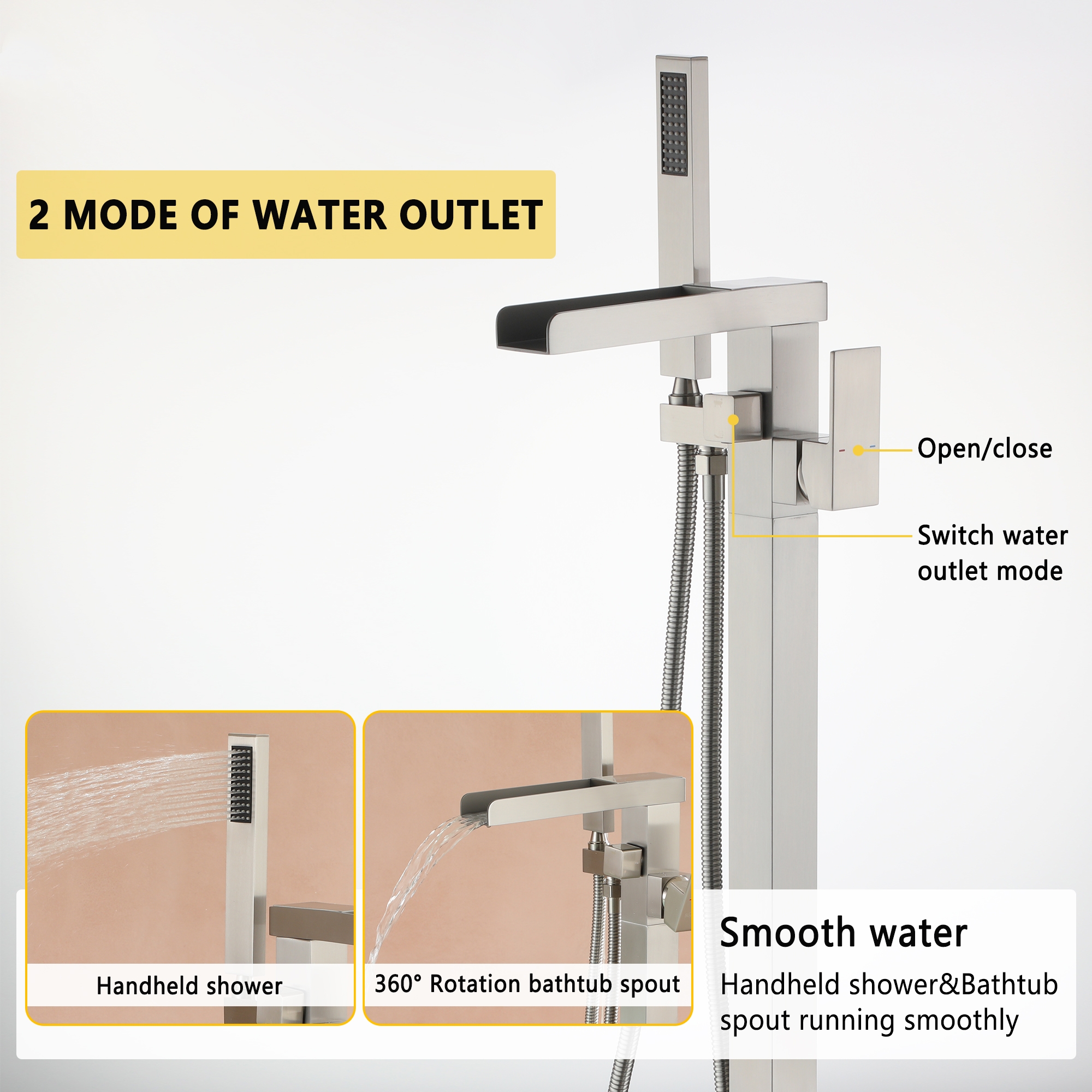 Single-Handle Freestanding Waterfall Bathtub Faucet with Handheld Shower
