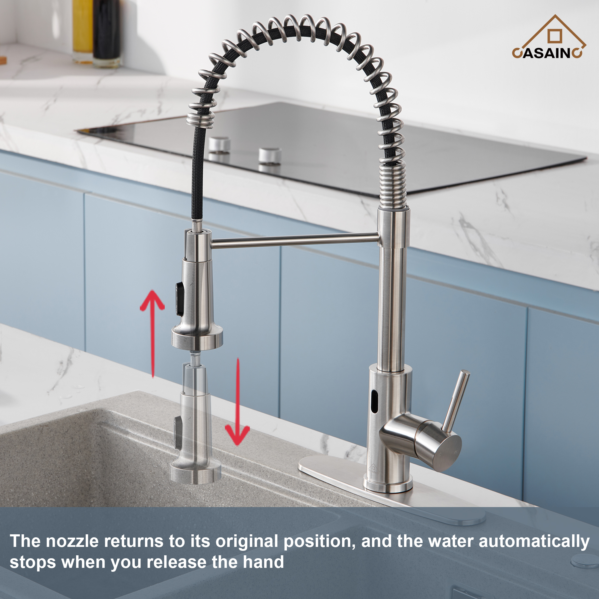 3-Mode Single Handle Pull-Down Sprayer Kitchen Faucet with Touchless Sensor and Includes Deckplate