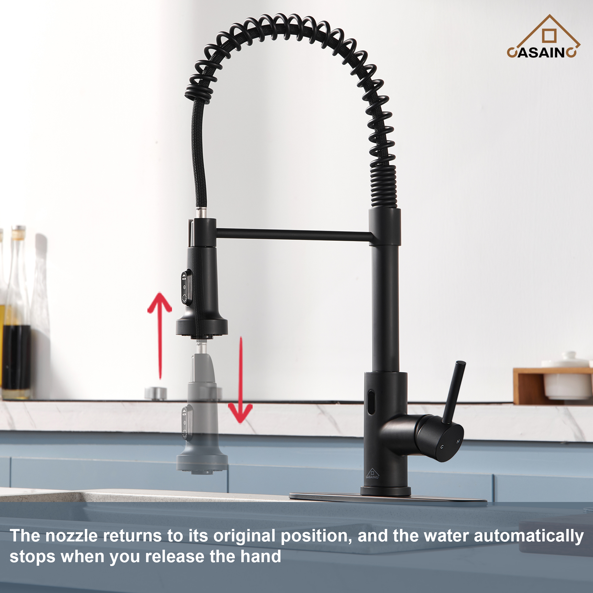 3-Mode Single Handle Pull-Down Sprayer Kitchen Faucet with Touchless Sensor and Includes Deckplate