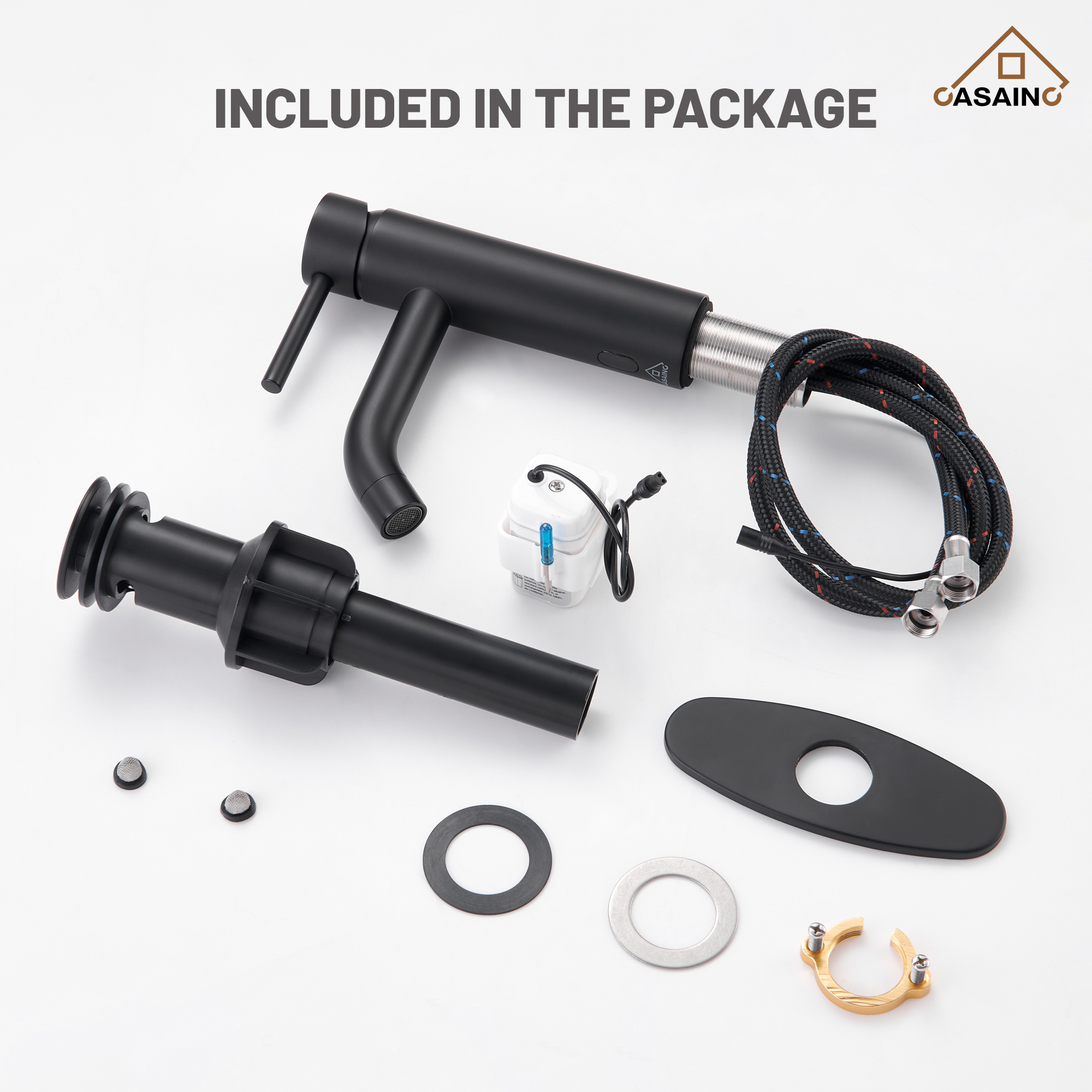 Single Handle Bathroom Basin Faucet with Pop-Up Drain, Infrared Sensor, Modern Design