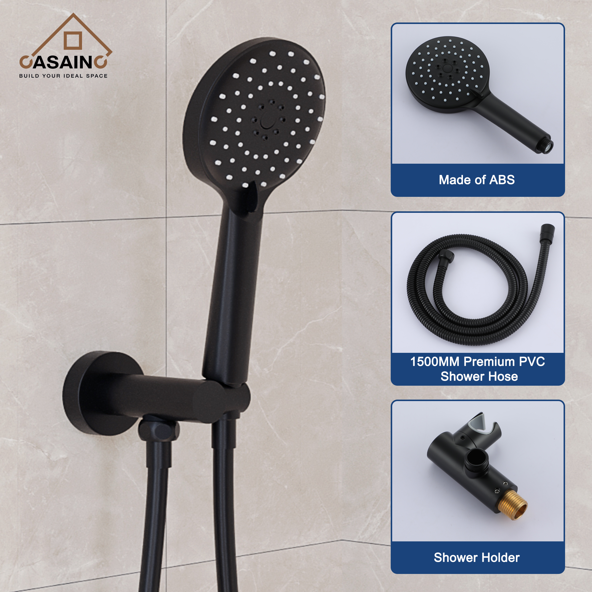 Casainc 3-Spray with 2.5 GPM 10 in. 2 Functions Wall Mount Dual Round Shower Heads in Spot in Matte Black (Valve Included)