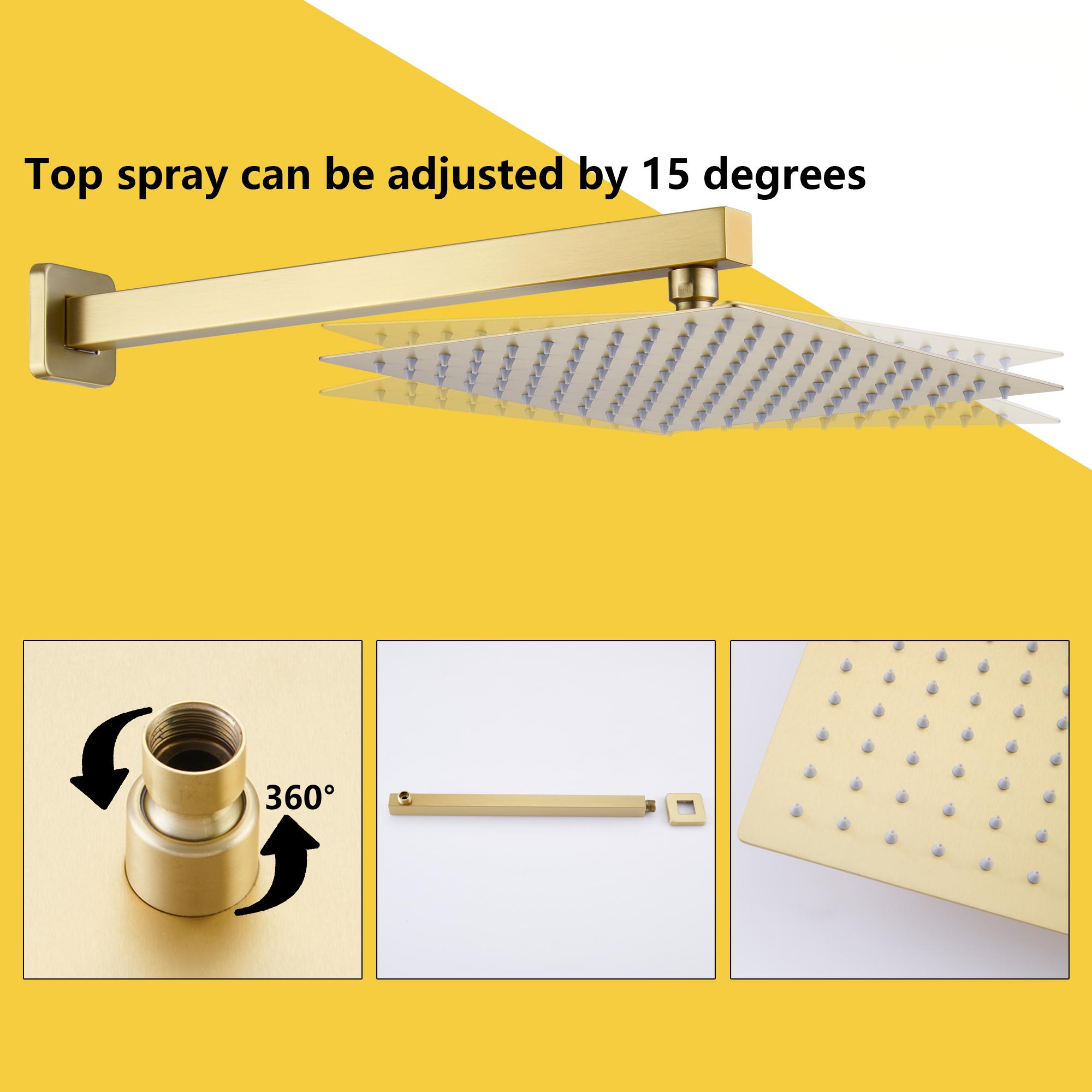 10" Brushed Gold Stainless Steel Rain Shower System with Balance Valve