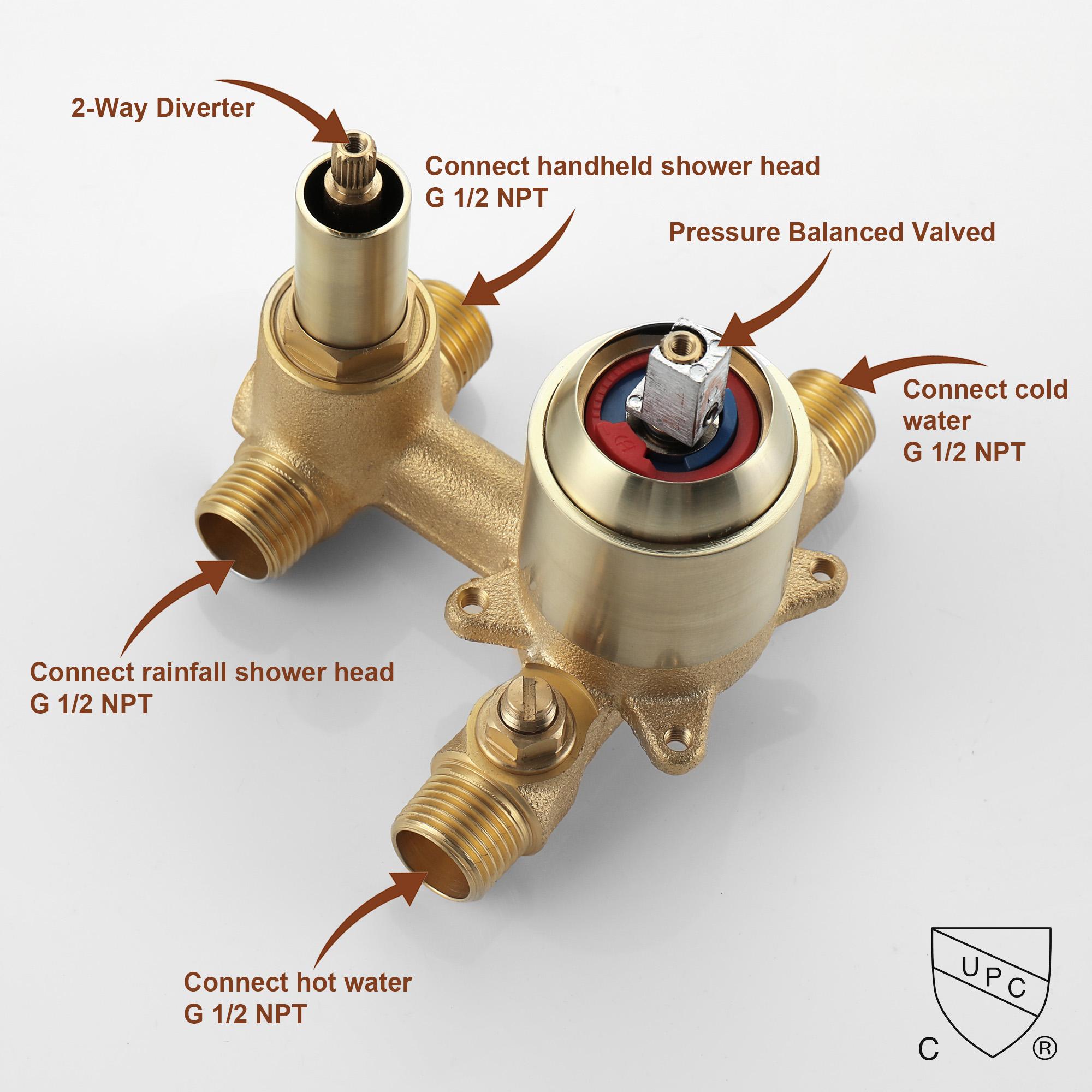 10” Pressure Balance PVD Brushed Gold Shower System with Handheld