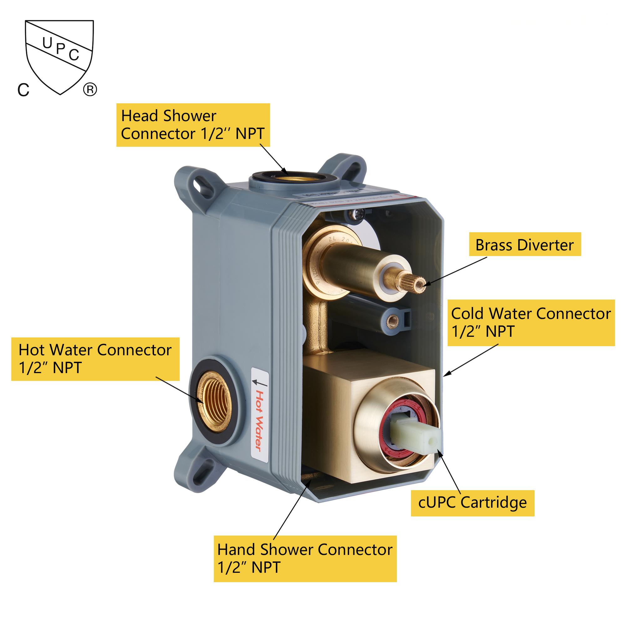 10" Brushed Gold Stainless Steel Rain Shower System with Balance Valve