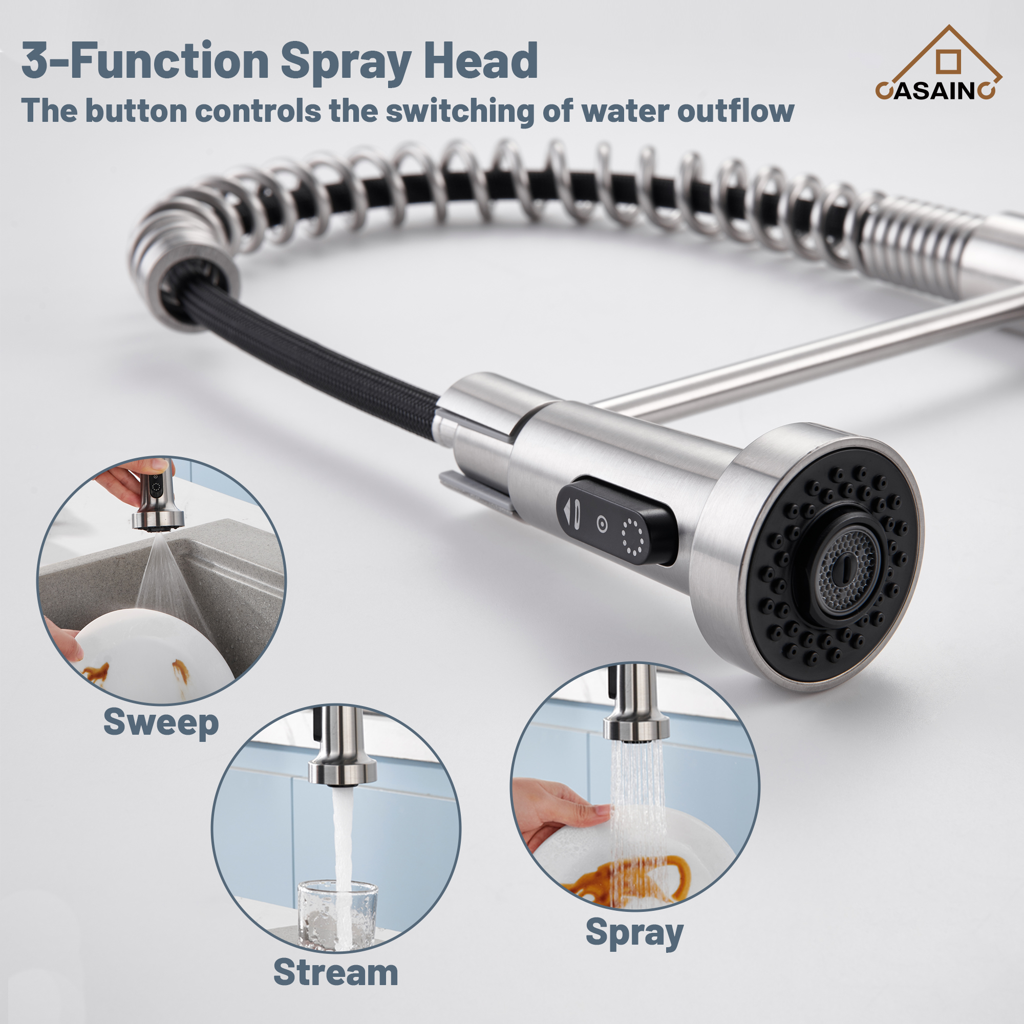 3-Mode Single Handle Pull-Down Sprayer Kitchen Faucet with Touchless Sensor and Includes Deckplate