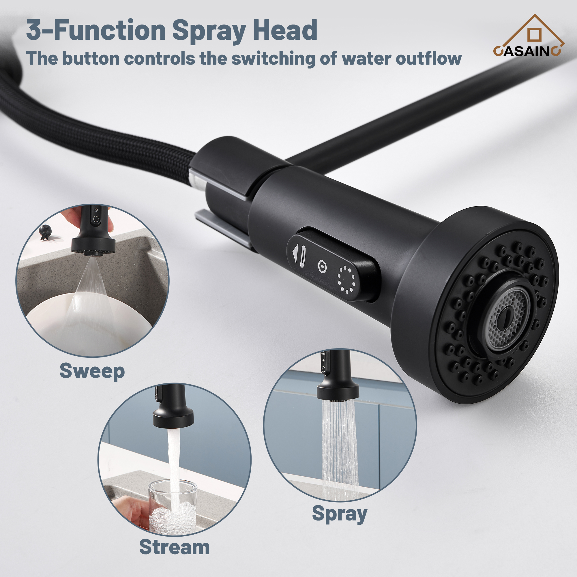 3-Mode Single Handle Pull-Down Sprayer Kitchen Faucet with Touchless Sensor and Includes Deckplate