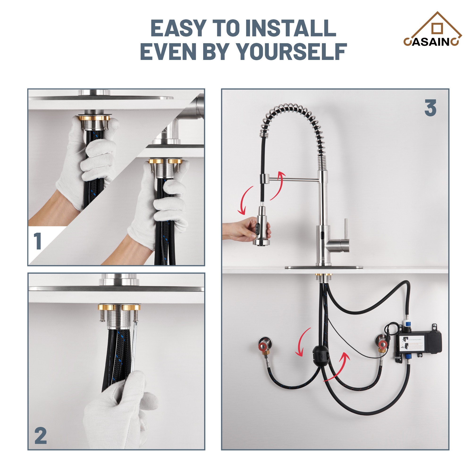 3-Mode Single Handle Pull-Down Sprayer Kitchen Faucet with Touchless Sensor and Includes Deckplate