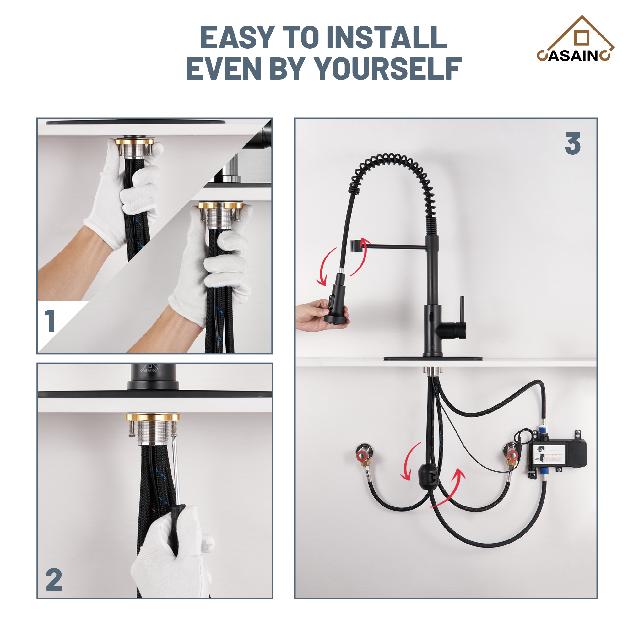3-Mode Single Handle Pull-Down Sprayer Kitchen Faucet with Touchless Sensor and Includes Deckplate