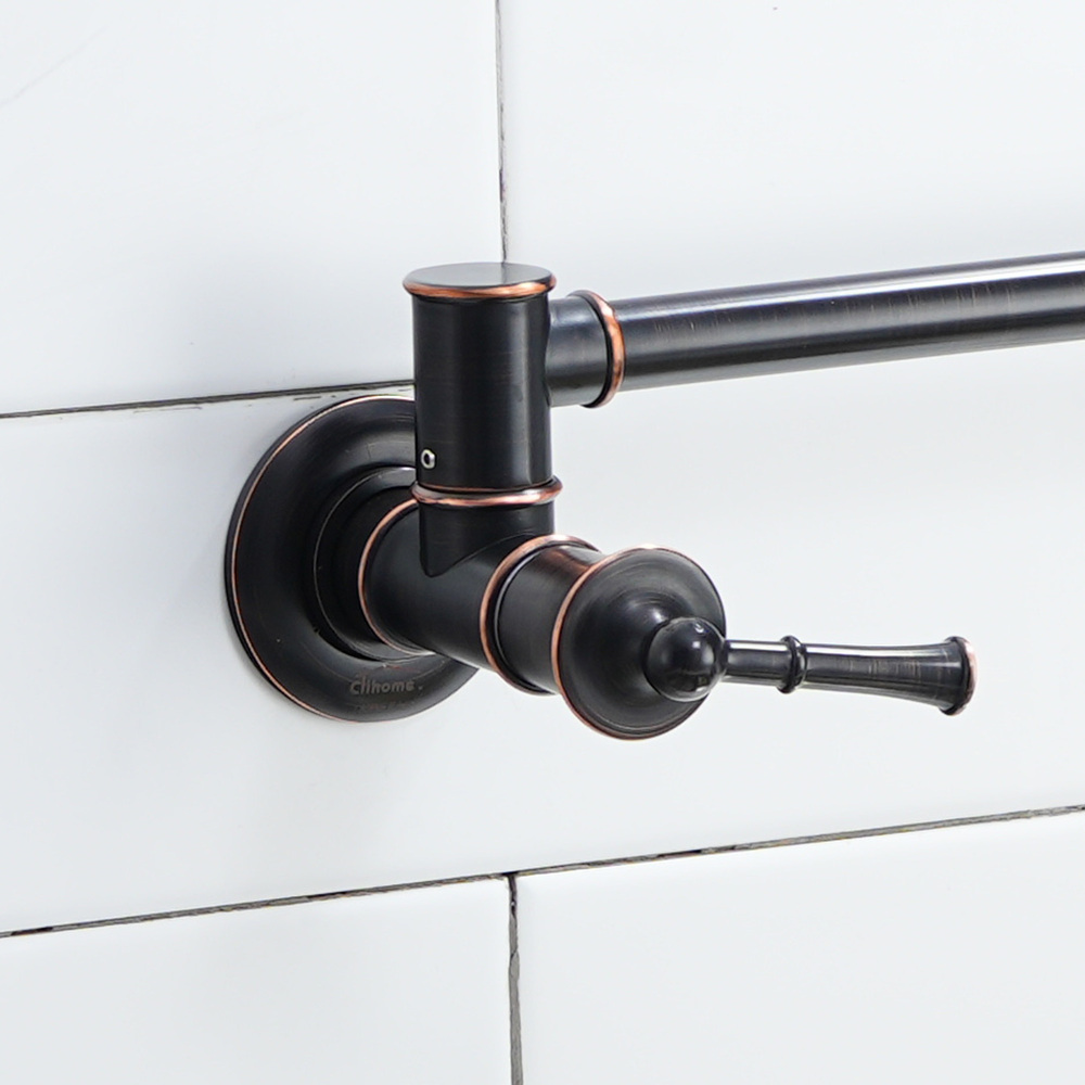 360° Dual-Handle Brass Pot Filler Faucet for Kitchen Wall-Mount Installation