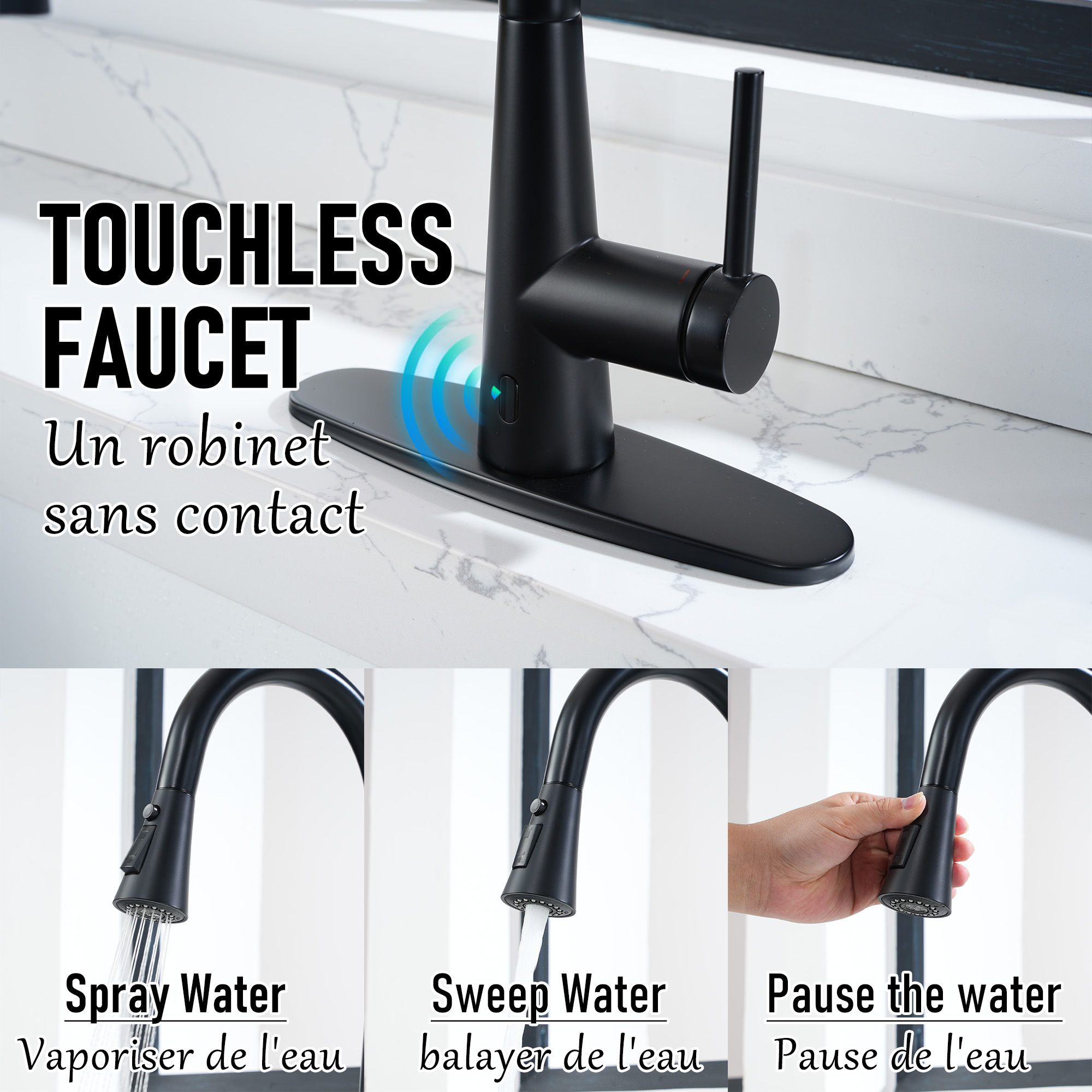 Touchless Single Handle Pull-Down Kitchen Faucet with Infrared Sensing Retractable Hose