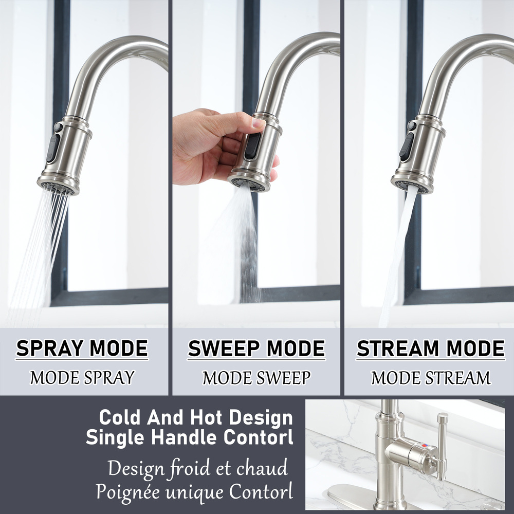 Single Handle Pull-Down Kitchen Faucet with Soap Dispenser