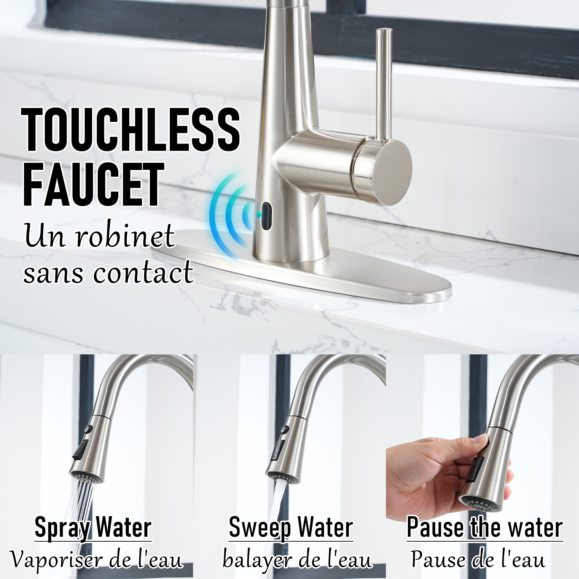 Touchless Single Handle Pull-Down Kitchen Faucet with Infrared Sensing Retractable Hose